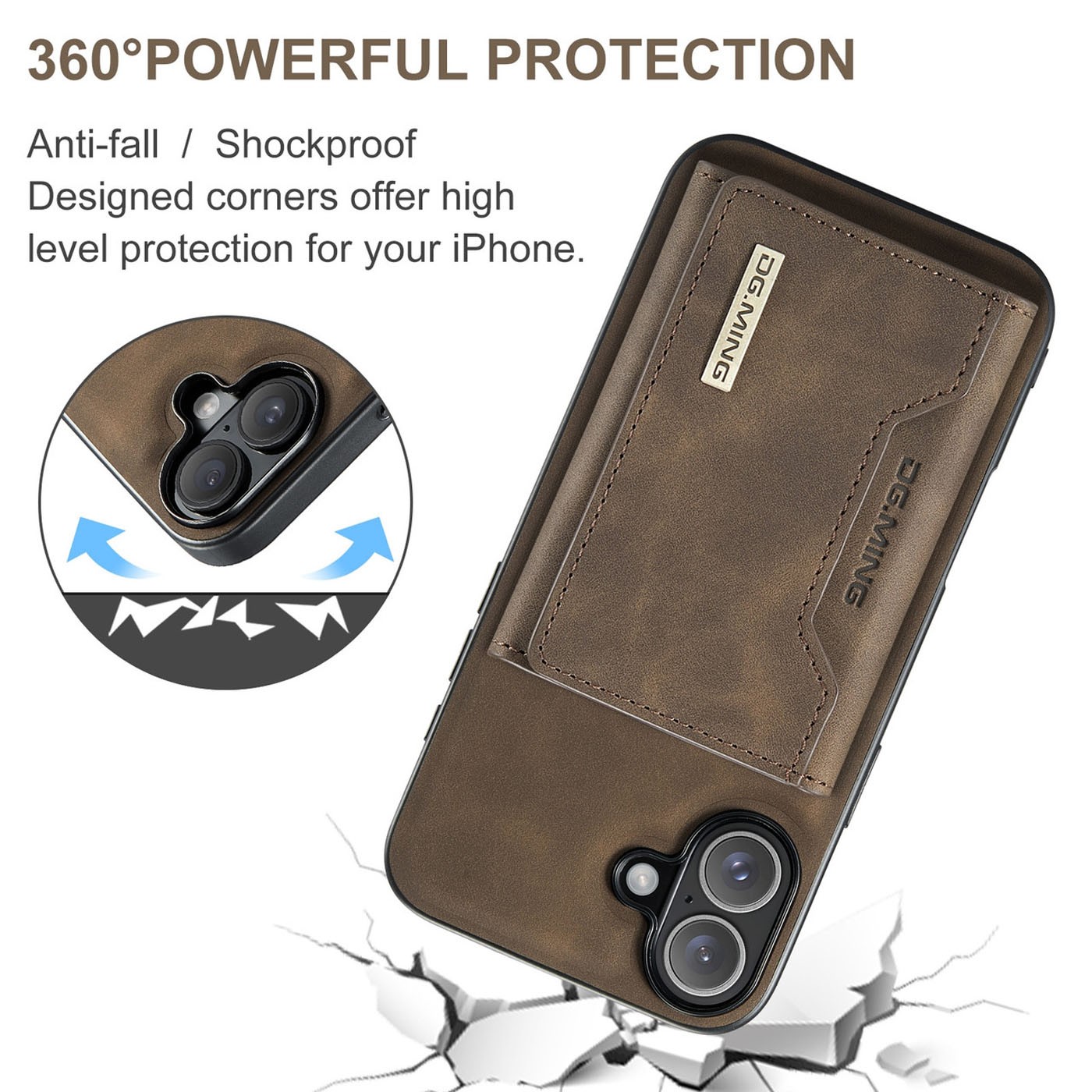 DG.MING iPhone 16 M2 Series 3-Fold Wallet Card Θήκη Δερματίνης - Dark Brown