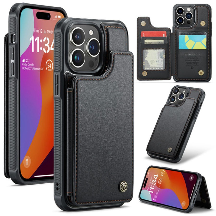 CaseMe C22 iPhone 15 Pro Max Card Wallet RFID Θήκη Δερμάτινη - Black