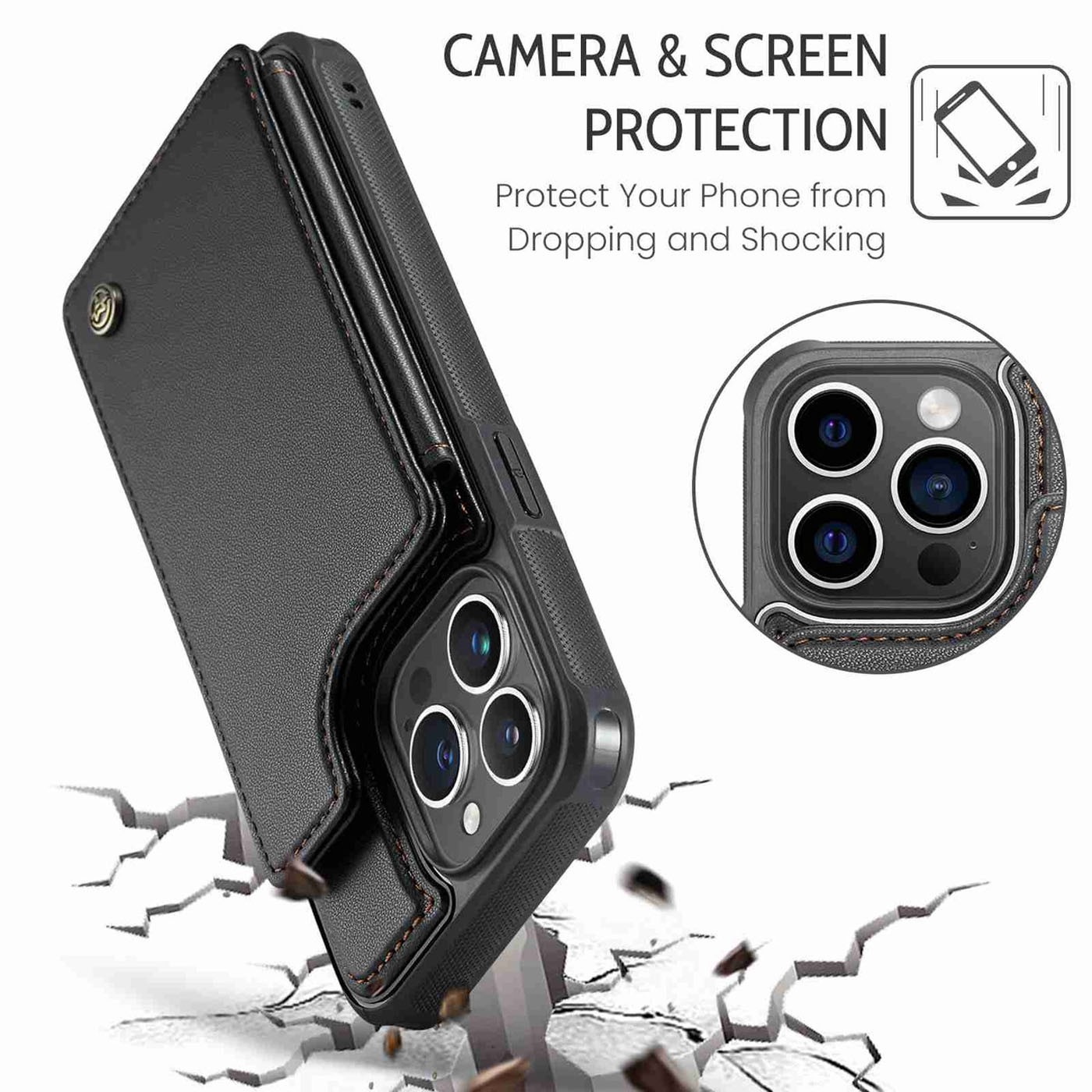 CaseMe C22 iPhone 15 Pro Max Card Wallet RFID Θήκη Δερμάτινη - Black