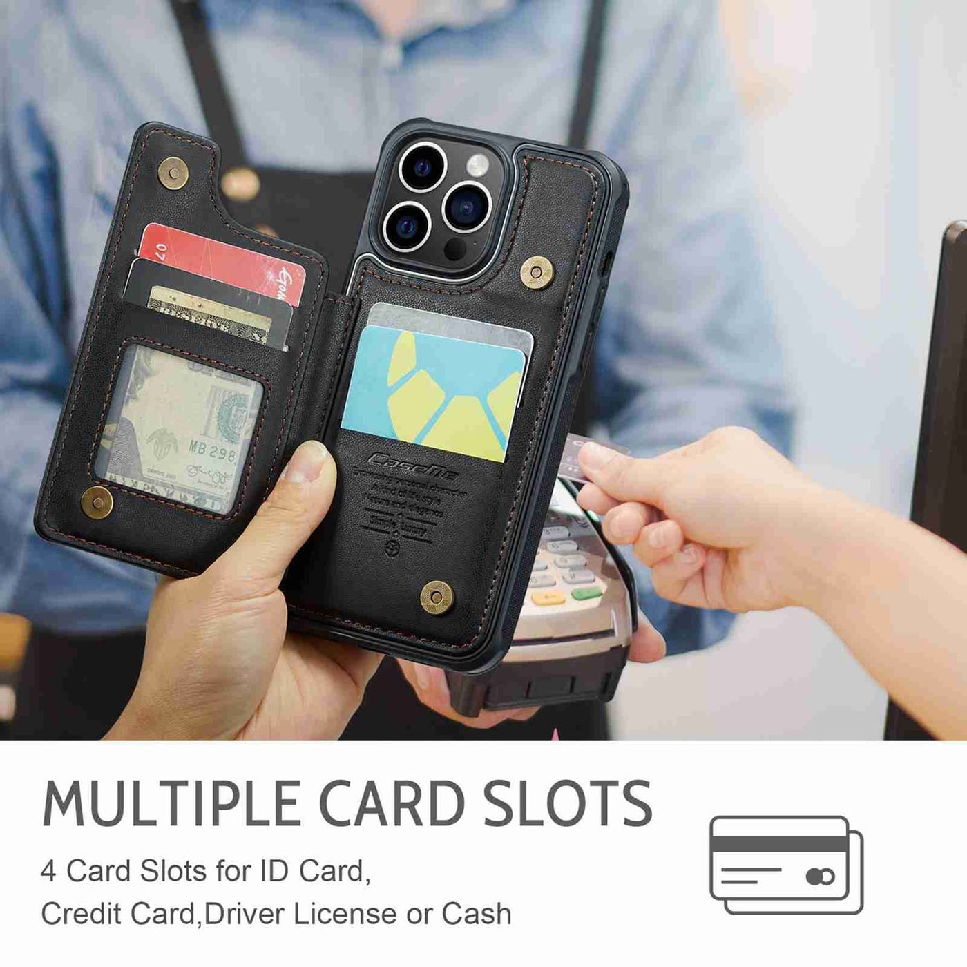 CaseMe C22 iPhone 15 Pro Max Card Wallet RFID Θήκη Δερμάτινη - Black