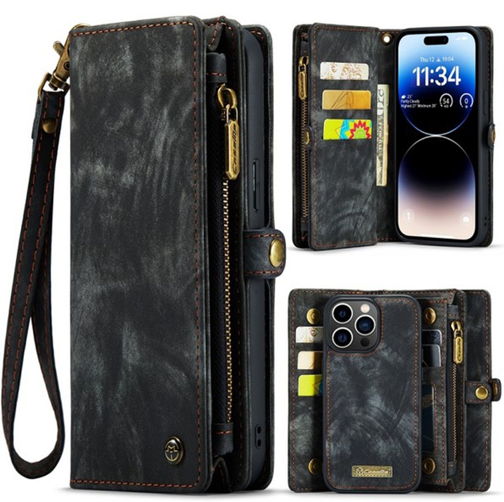 CaseMe 008 iPhone 15 Pro Max Θήκη Πορτοφόλι με Αποσπώμενη Θήκη Σιλικόνης - Black