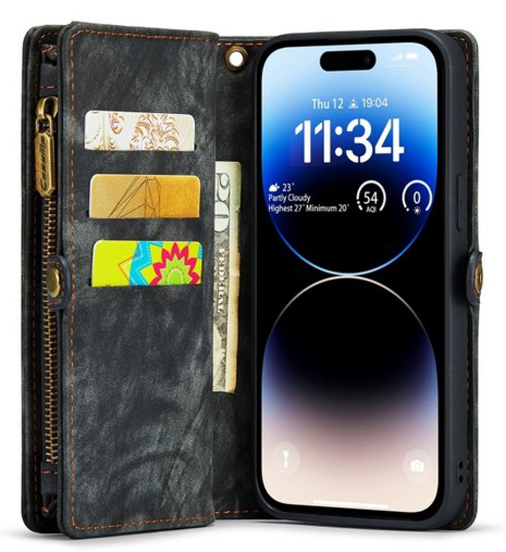 CaseMe 008 iPhone 15 Pro Max Θήκη Πορτοφόλι με Αποσπώμενη Θήκη Σιλικόνης - Black