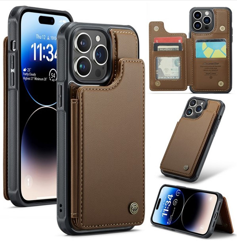 CaseMe C22 iPhone 15 Pro Max Card Wallet RFID Θήκη Δερμάτινη - Brown