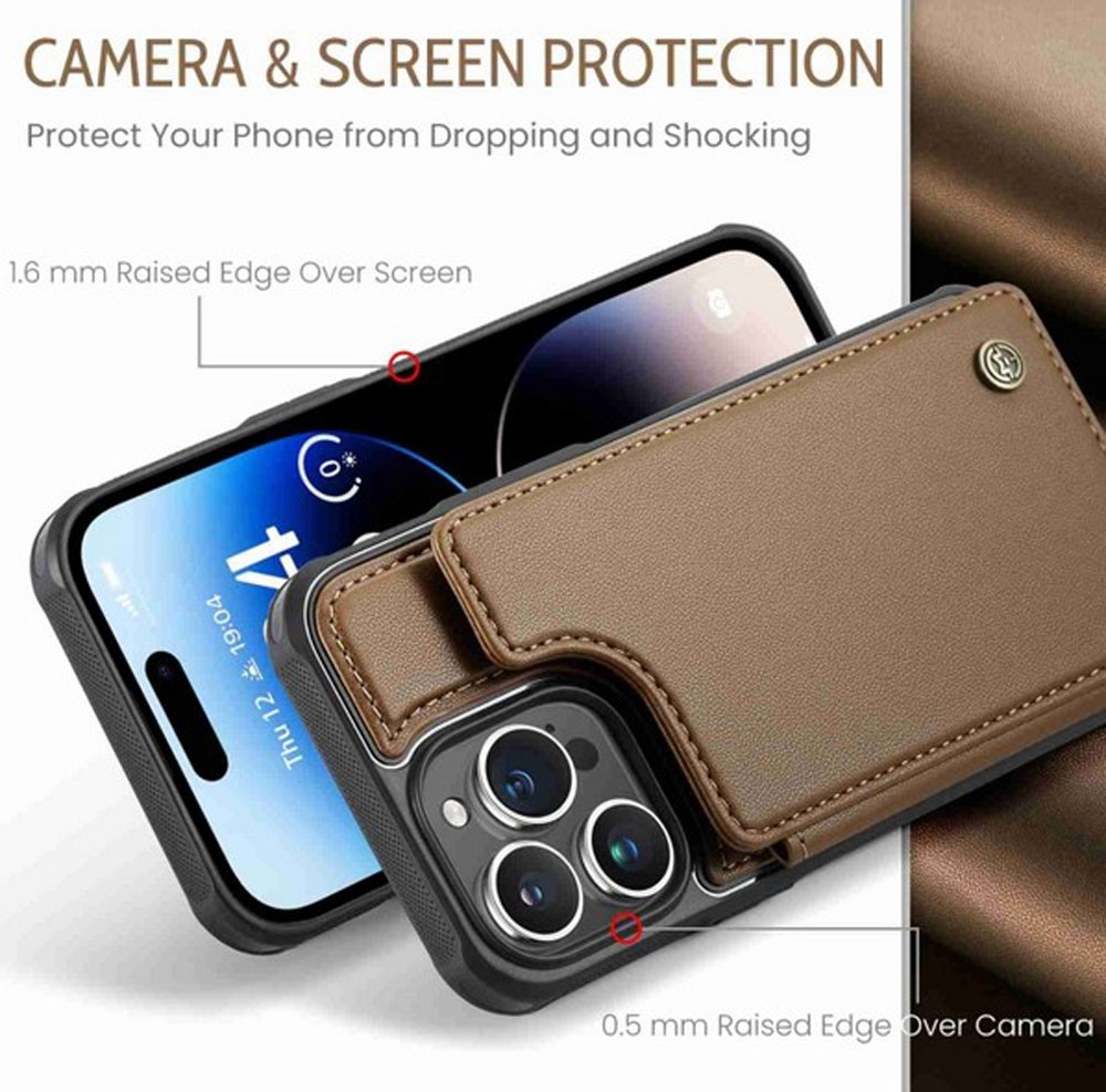 CaseMe C22 iPhone 15 Pro Max Card Wallet RFID Θήκη Δερμάτινη - Brown