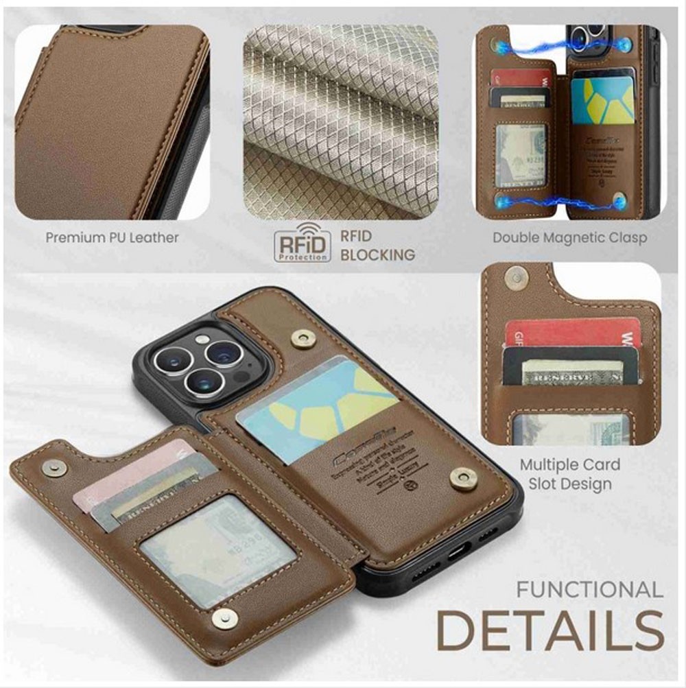 CaseMe C22 iPhone 15 Pro Max Card Wallet RFID Θήκη Δερμάτινη - Brown