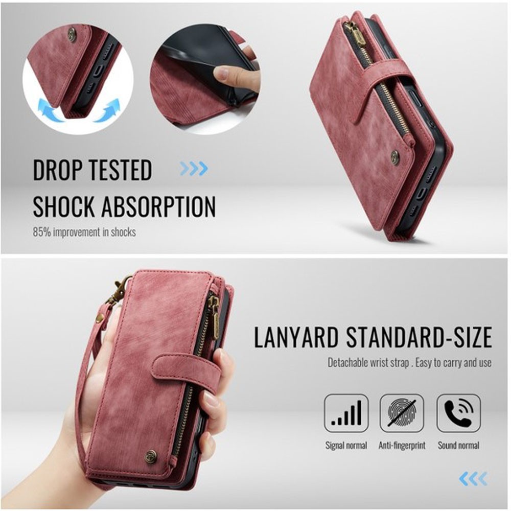 CaseMe C30 iPhone 16 Pro Card Slots Zipper Θήκη Πορτοφόλι Δερμάτινη - Wine Red
