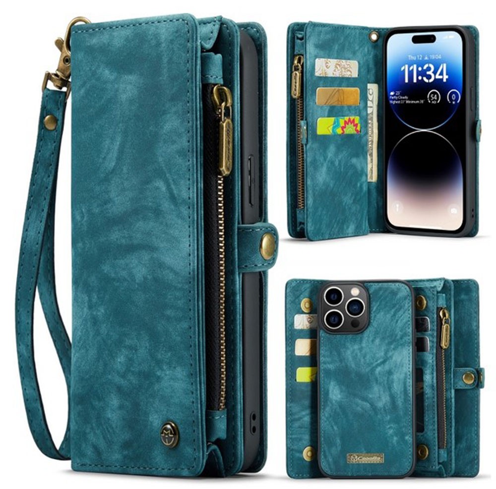 CaseMe 008 iPhone 15 Pro Max Θήκη Πορτοφόλι με Αποσπώμενη Θήκη Σιλικόνης - Blue