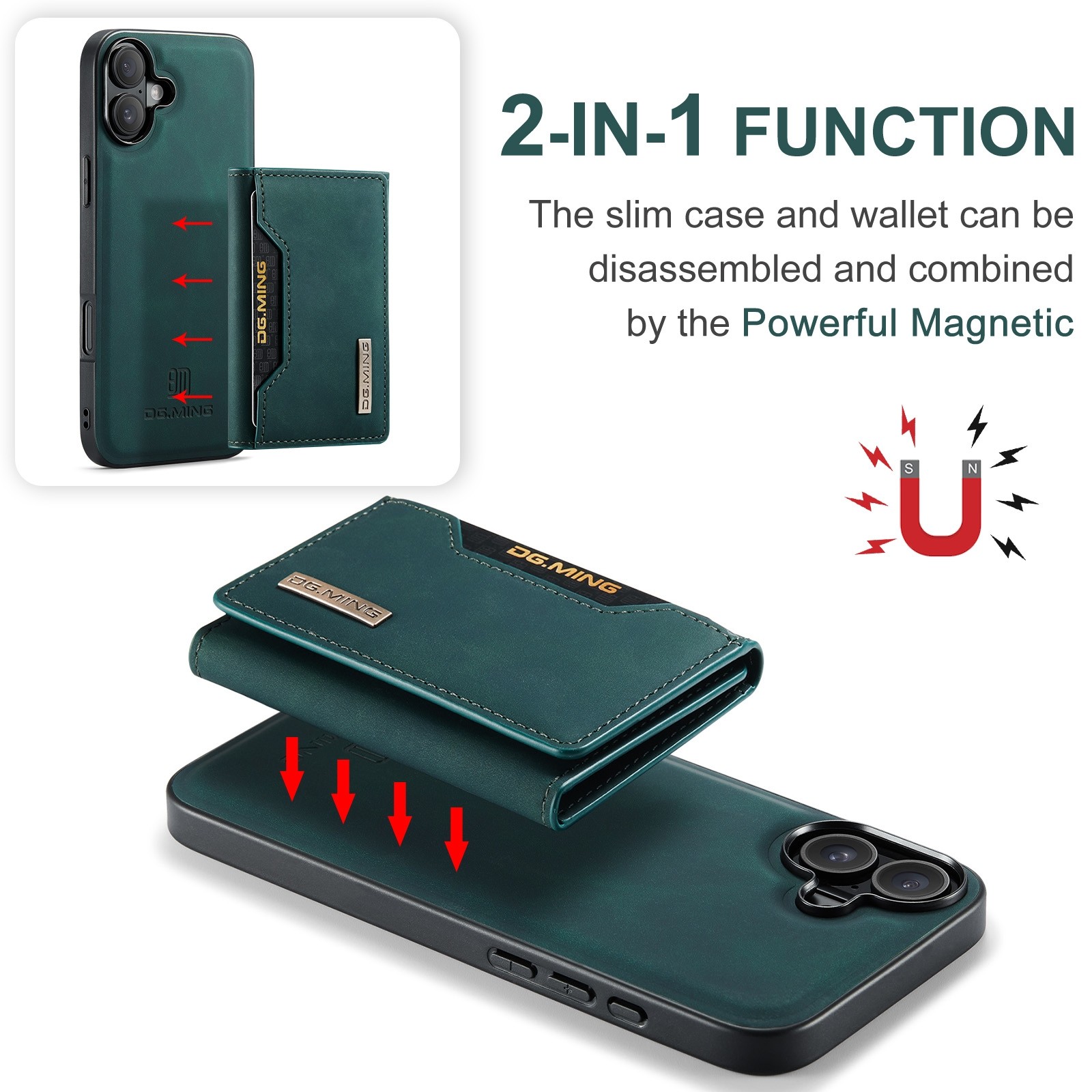 DG.MING iPhone 16 M2 Series 3-Fold Wallet Card Θήκη Δερματίνης - Green