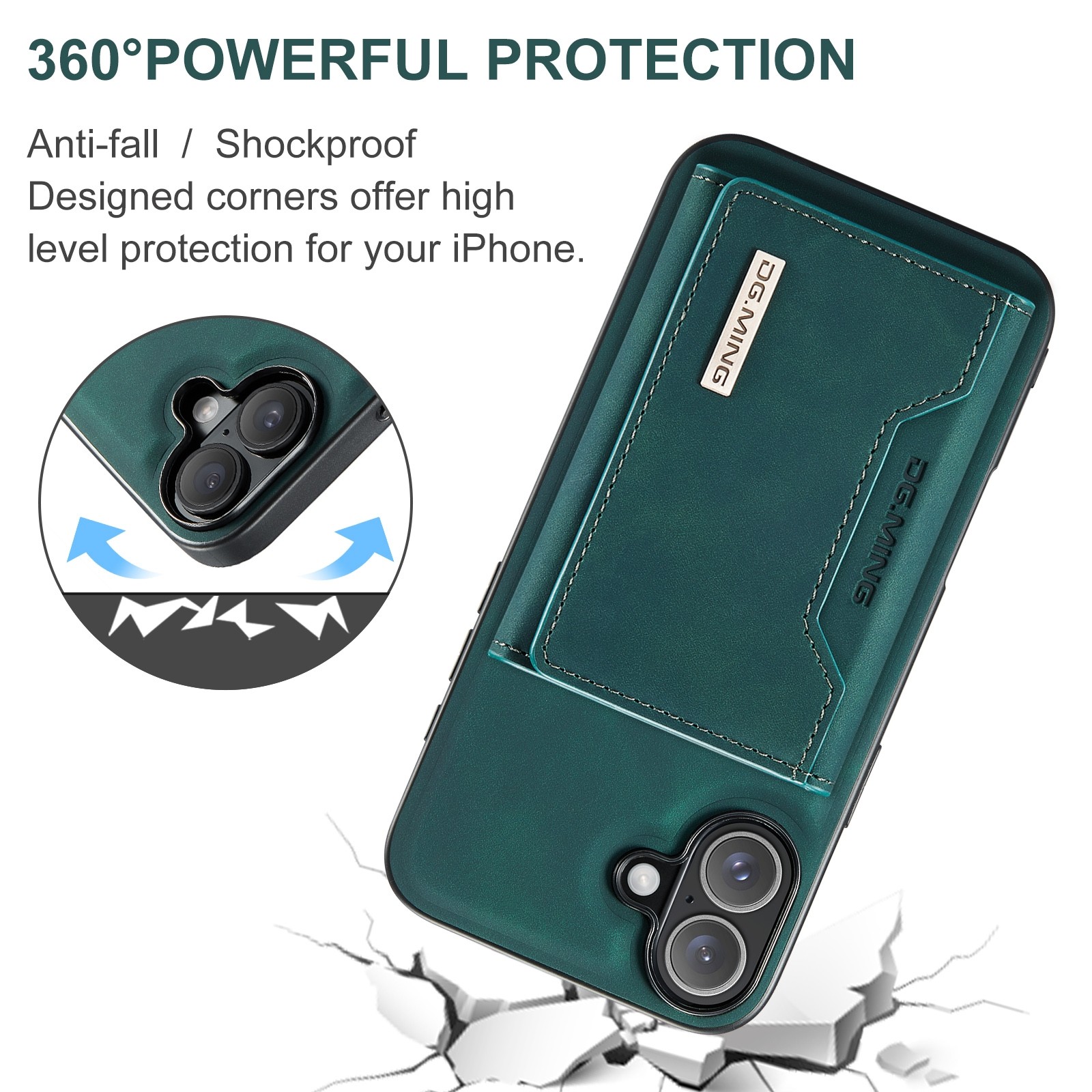 DG.MING iPhone 16 M2 Series 3-Fold Wallet Card Θήκη Δερματίνης - Green