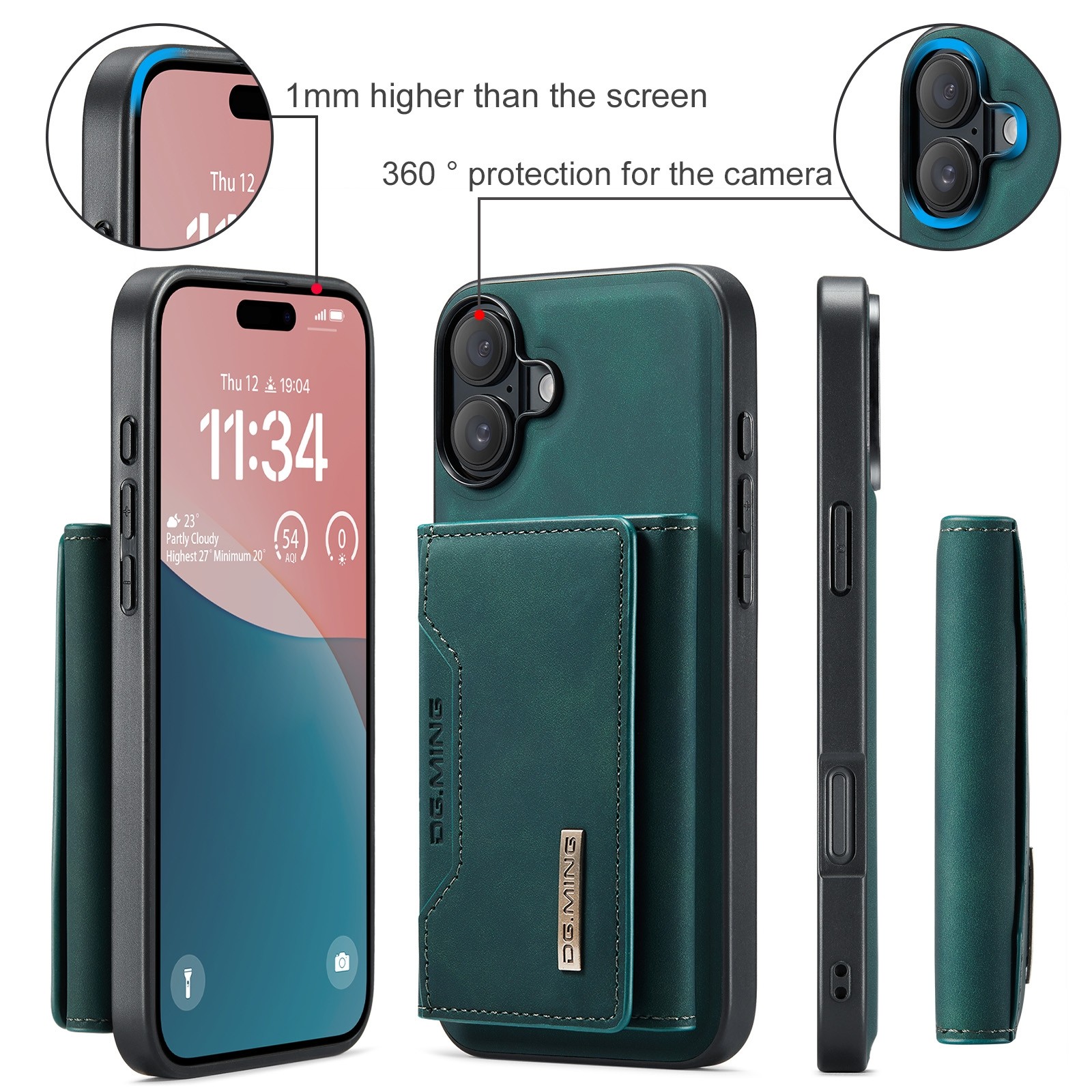 DG.MING iPhone 16 M2 Series 3-Fold Wallet Card Θήκη Δερματίνης - Green