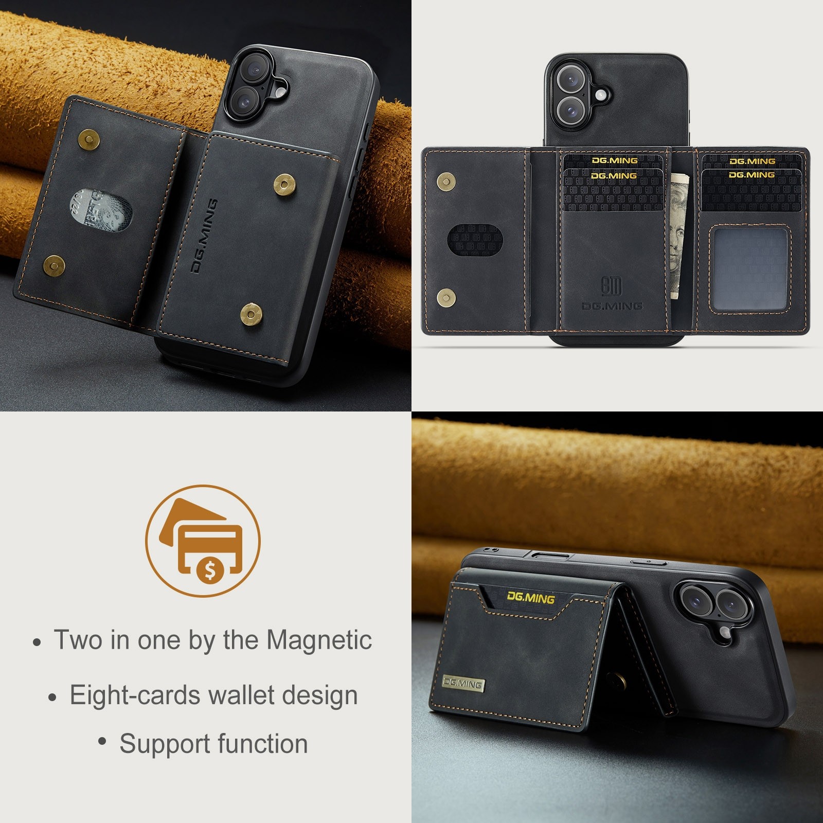 DG.MING iPhone 16 M2 Series 3-Fold Wallet Card Θήκη Δερματίνης - Black
