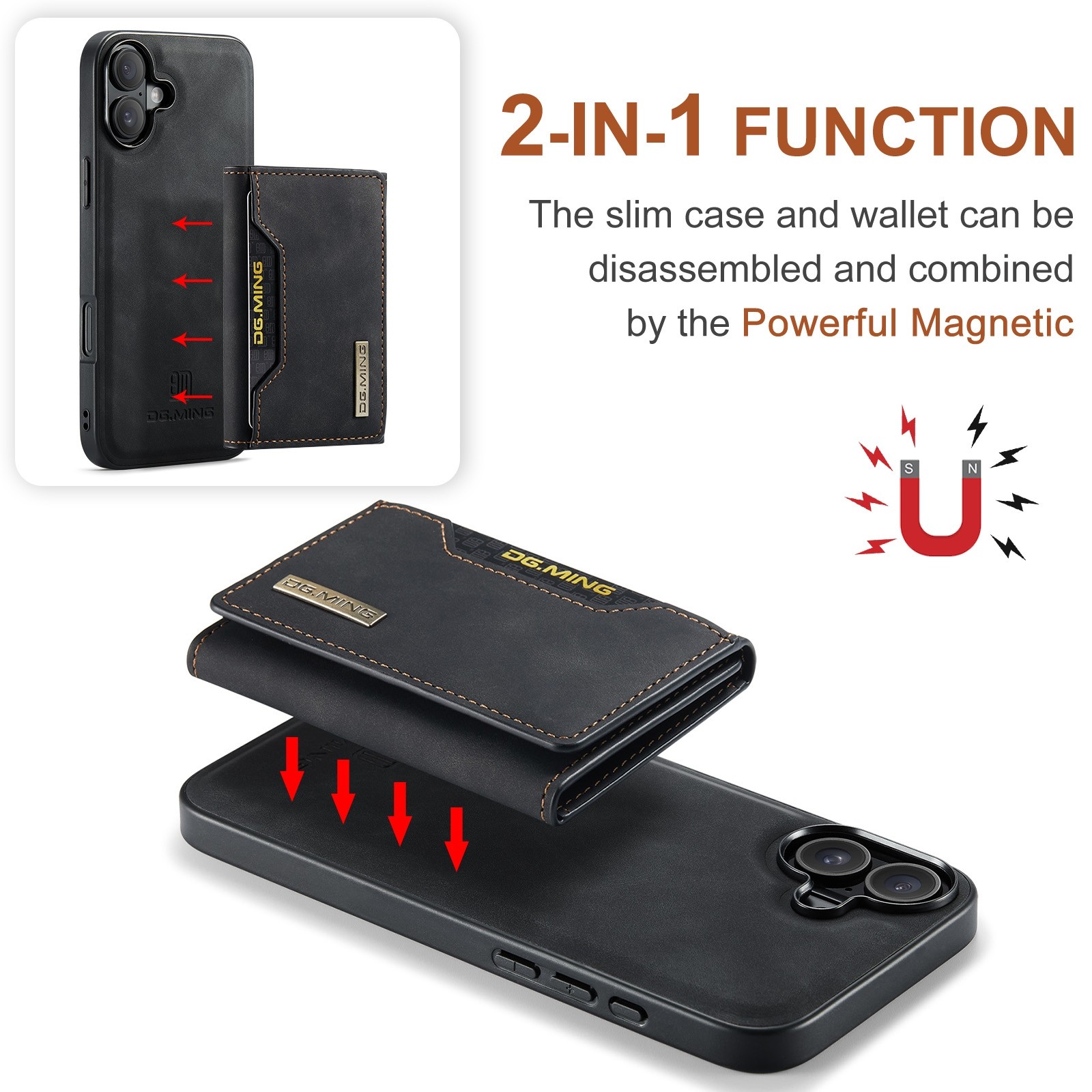 DG.MING iPhone 16 M2 Series 3-Fold Wallet Card Θήκη Δερματίνης - Black