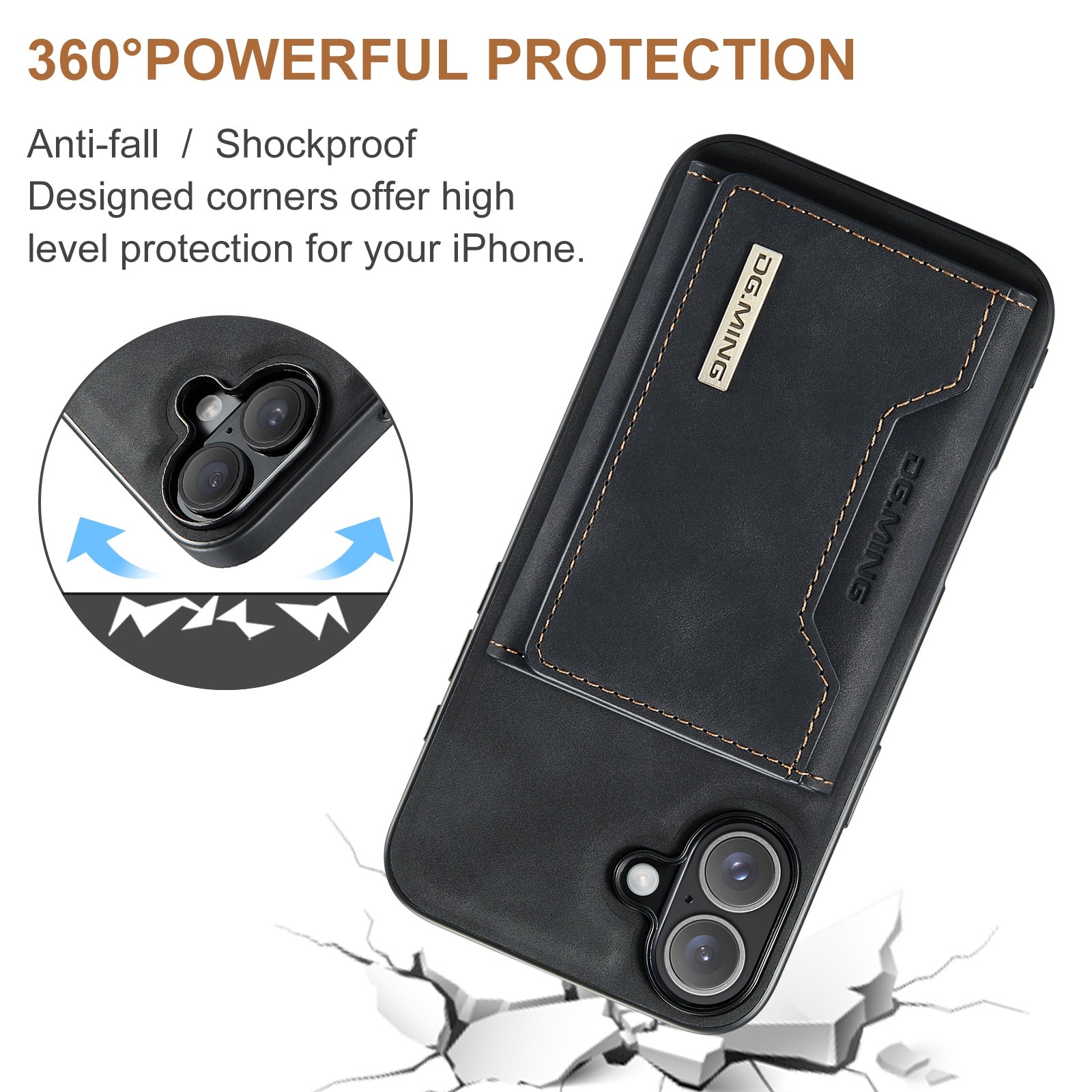 DG.MING iPhone 16 M2 Series 3-Fold Wallet Card Θήκη Δερματίνης - Black