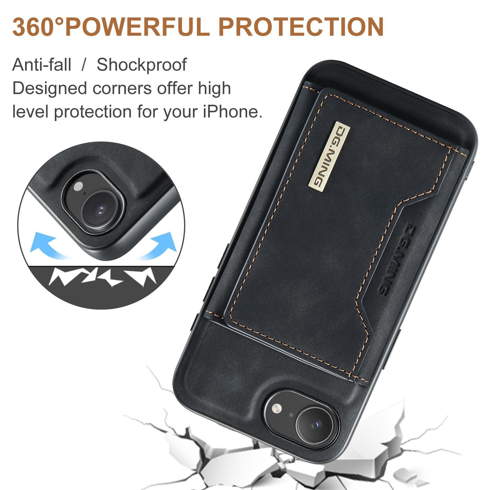DG.MING M2 Series iPhone 16e 3-Fold Wallet Card Θήκη Δερματίνης - Black