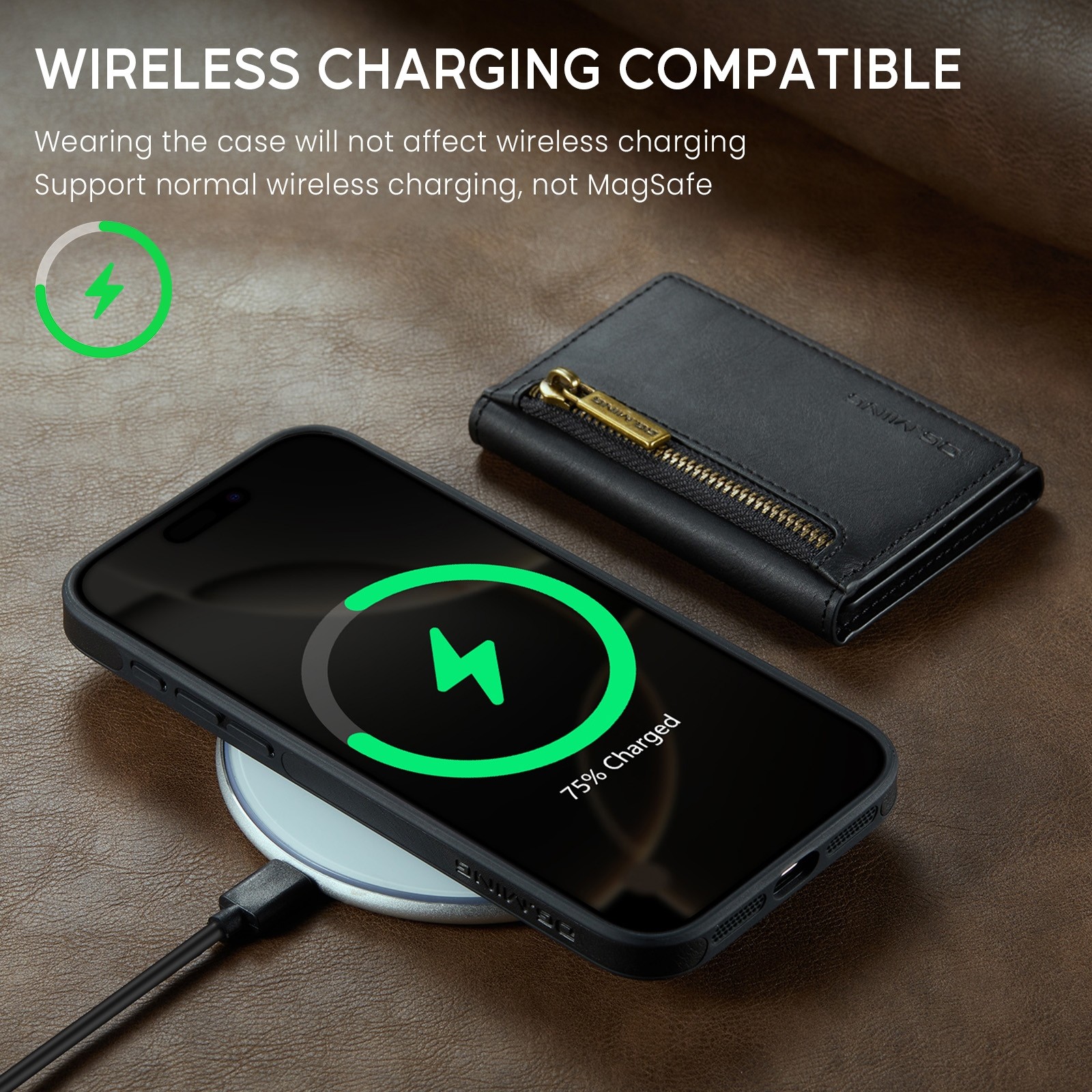 DG.MING M5 Series iPhone 16 Pro Zip RFID Multi - Card Detachable Θήκη Δερματίνης - Black