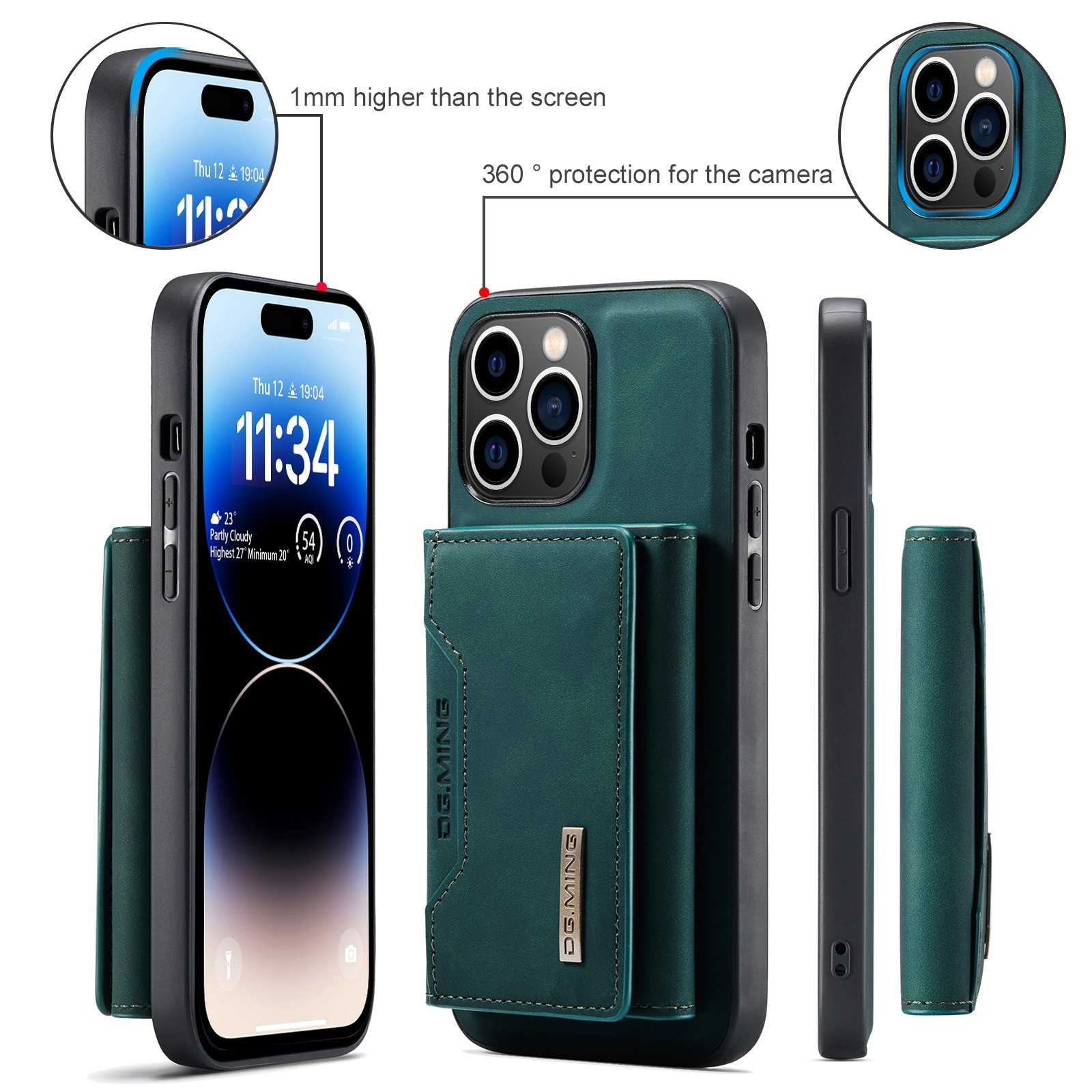 DG.MING M2 Series iPhone 15 Pro 3-Fold Wallet Card Θήκη Δερματίνης - Green