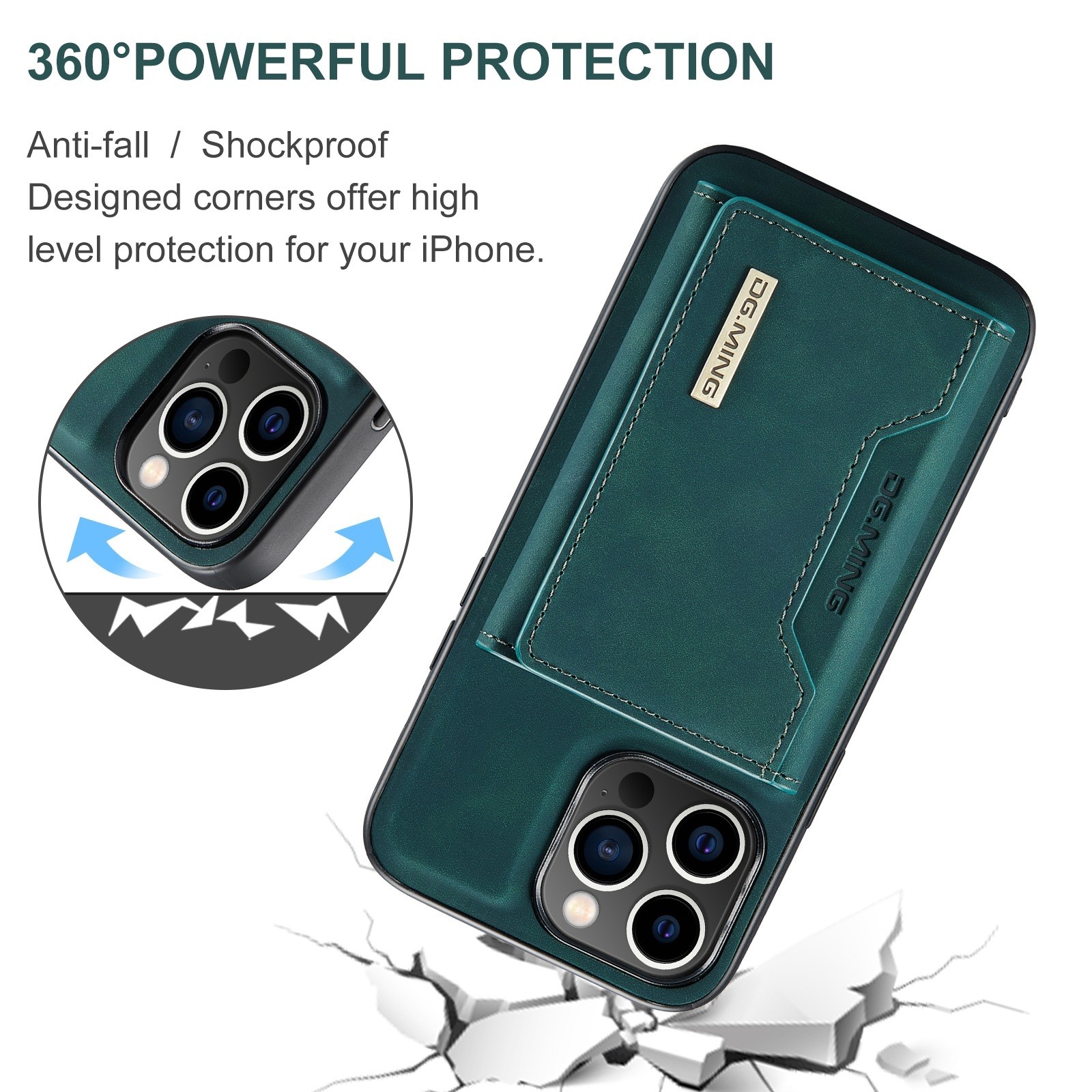 DG.MING M2 Series iPhone 15 Pro 3-Fold Wallet Card Θήκη Δερματίνης - Green