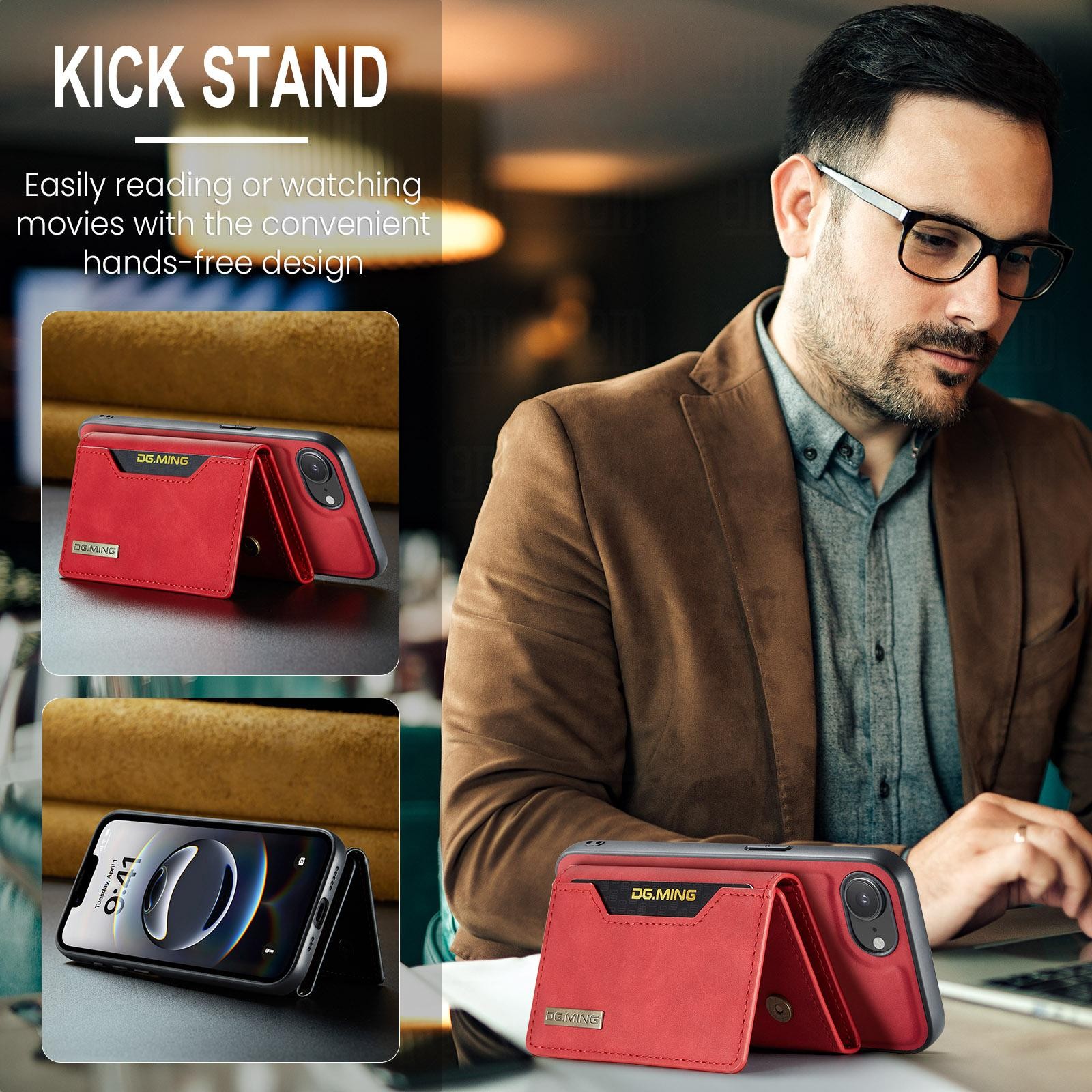 DG.MING M2 Series iPhone 16e 3-Fold Wallet Card Θήκη Δερματίνης - Red