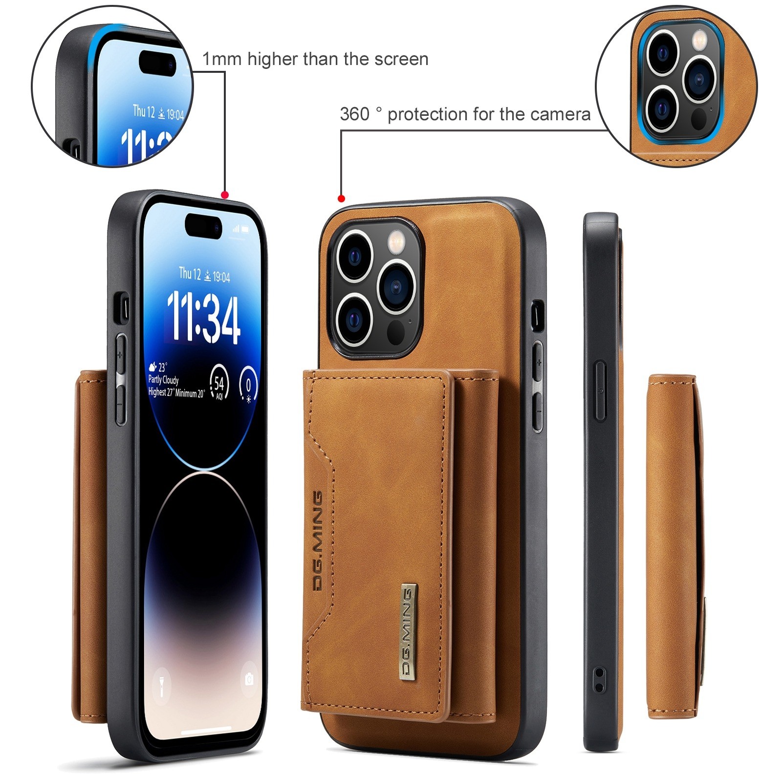 DG.MING M2 Series iPhone 15 Pro 3-Fold Wallet Card Θήκη Δερματίνης - Brown