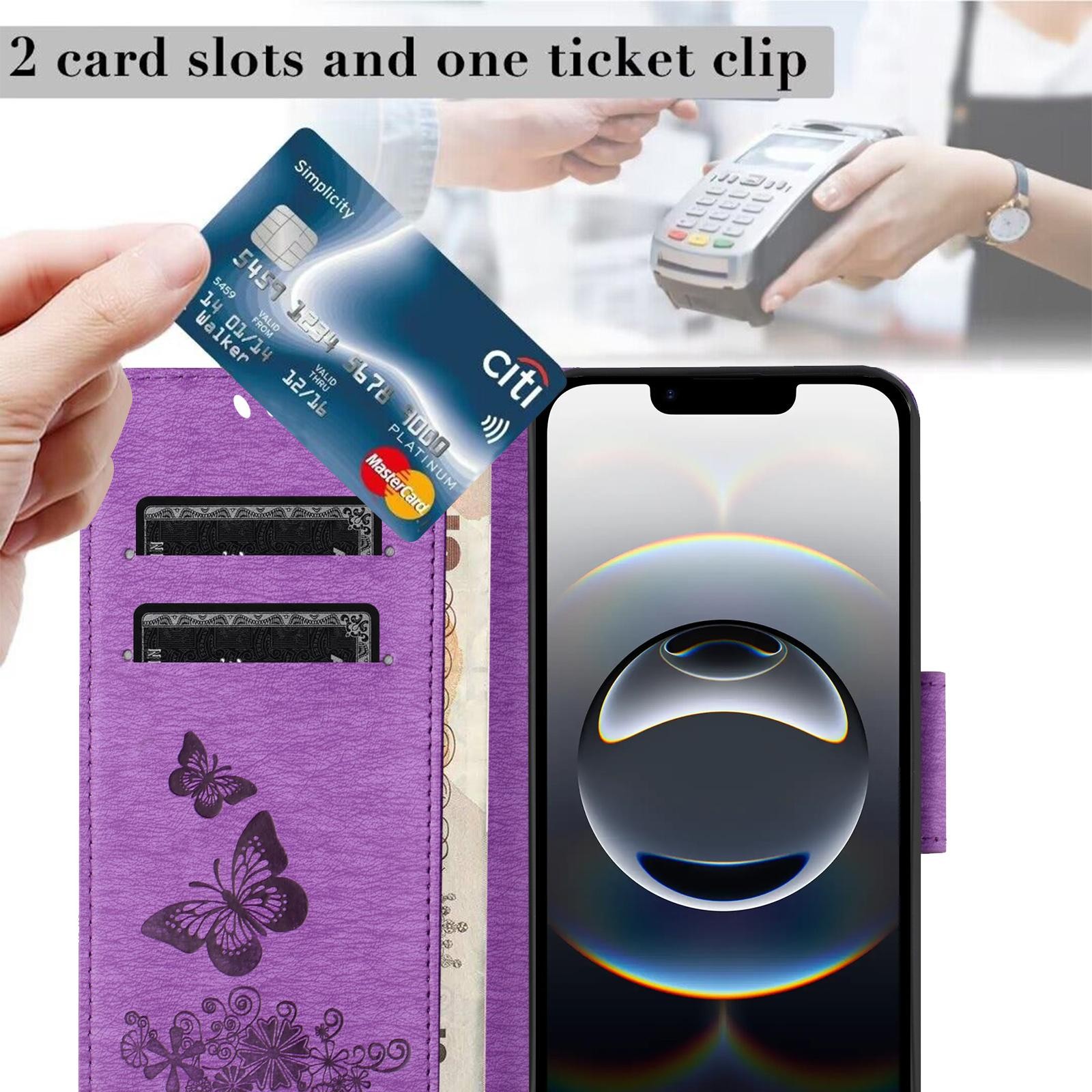 Tel1 iPhone 16e Butterfly Flowers Θήκη Βιβλίο - Purple