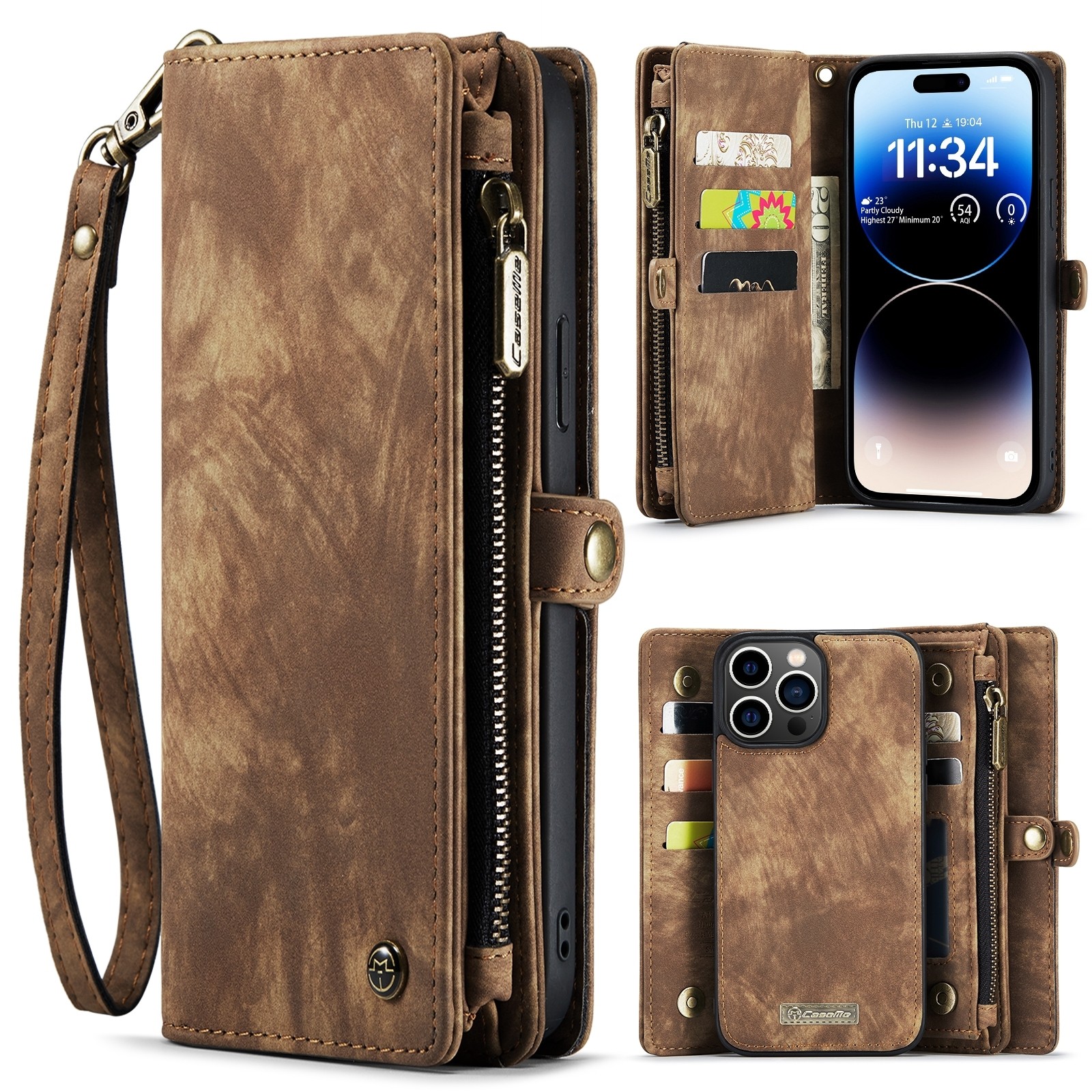 CaseMe 008 iPhone 15 Pro Max Θήκη Πορτοφόλι με Αποσπώμενη Θήκη Σιλικόνης - Brown