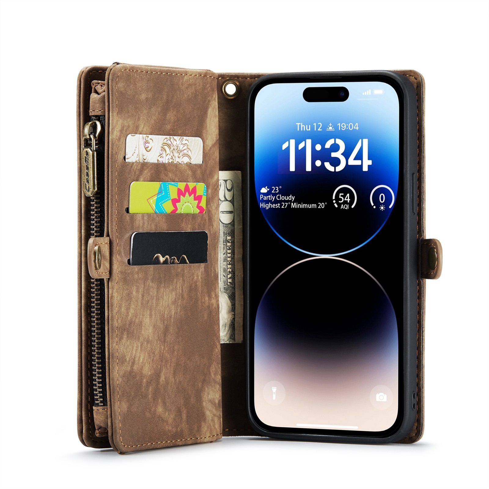 CaseMe 008 iPhone 15 Pro Max Θήκη Πορτοφόλι με Αποσπώμενη Θήκη Σιλικόνης - Brown