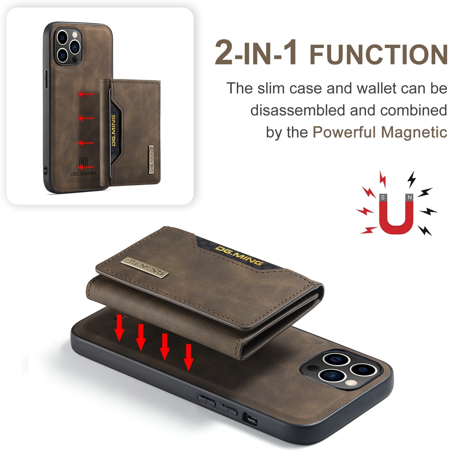 DG.MING M2 Series iPhone 15 Pro Max 3-Fold Wallet Card Θήκη Δερματίνης - Dark Brown