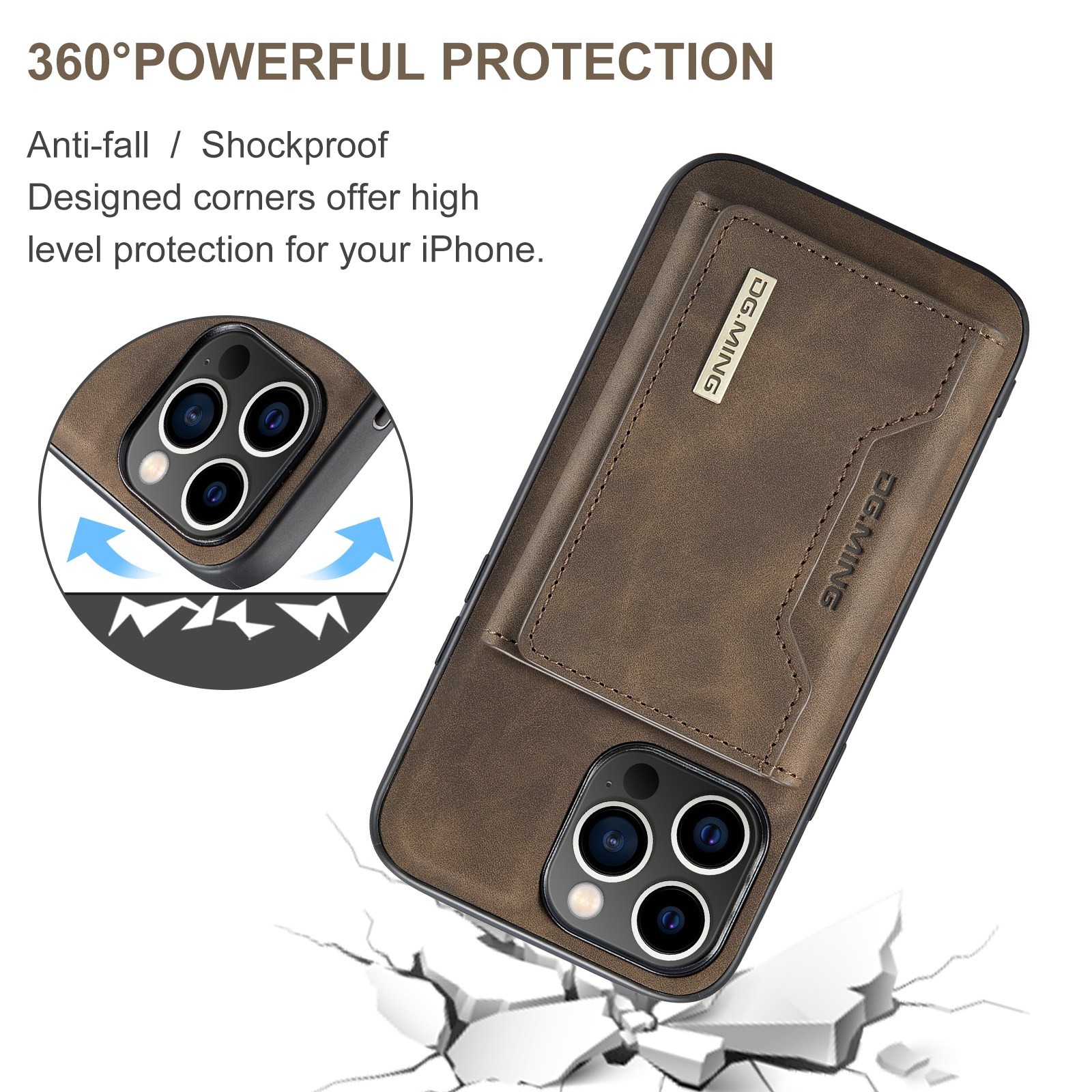 DG.MING M2 Series iPhone 15 Pro Max 3-Fold Wallet Card Θήκη Δερματίνης - Dark Brown