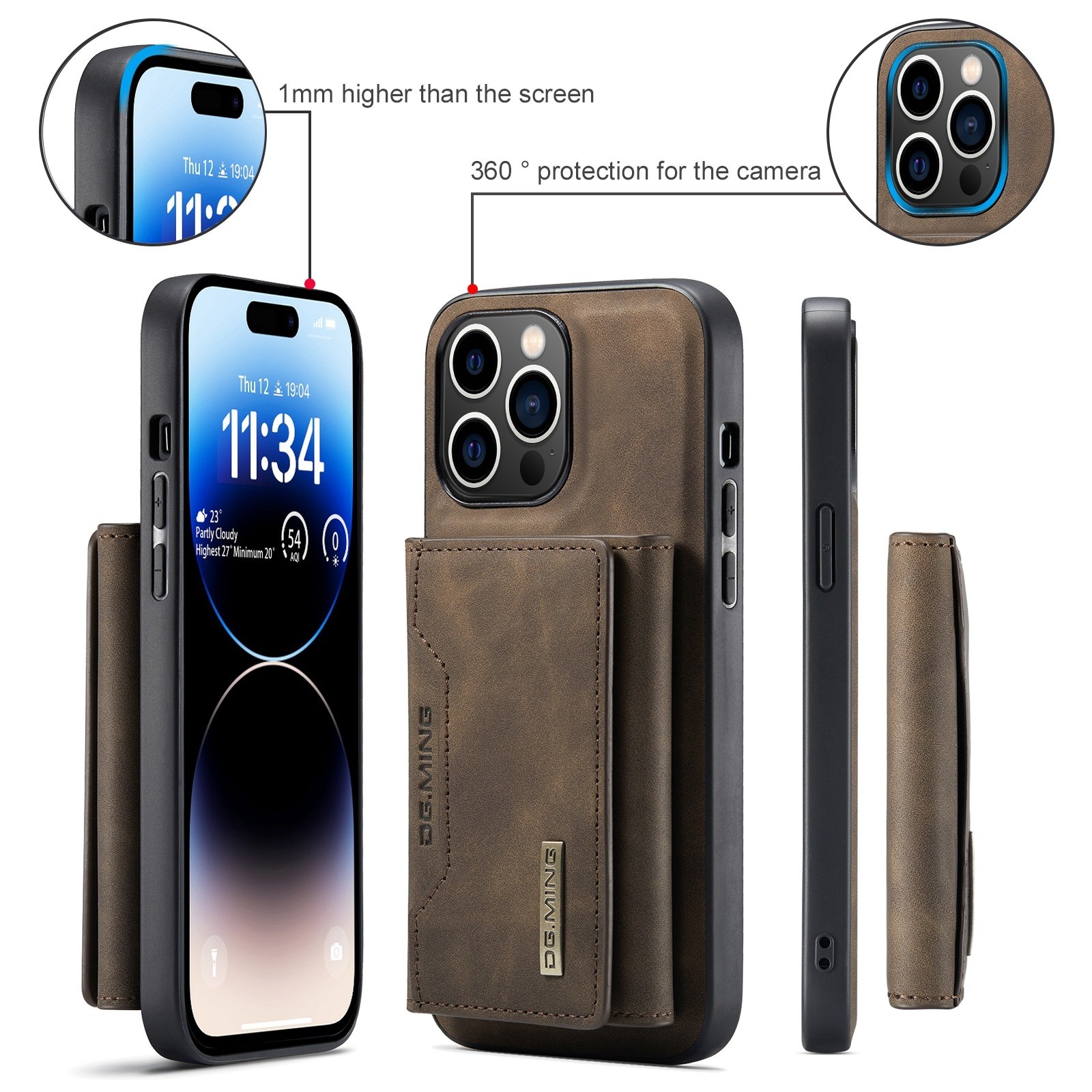 DG.MING M2 Series iPhone 15 Pro Max 3-Fold Wallet Card Θήκη Δερματίνης - Dark Brown