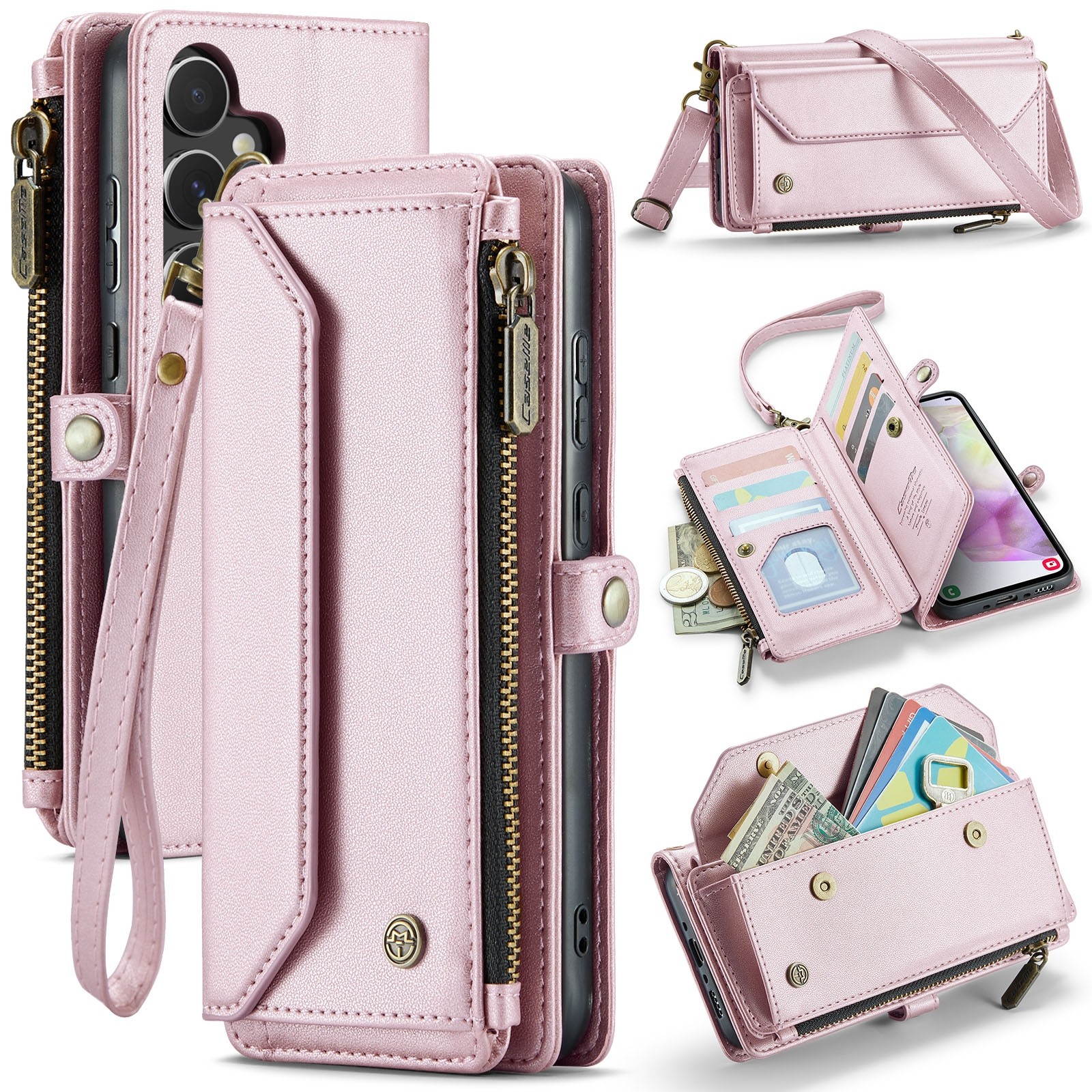 CaseMe 008 Samsung Galaxy A35 Θήκη Πορτοφόλι με Αποσπώμενη Θήκη Σιλικόνης - Pink