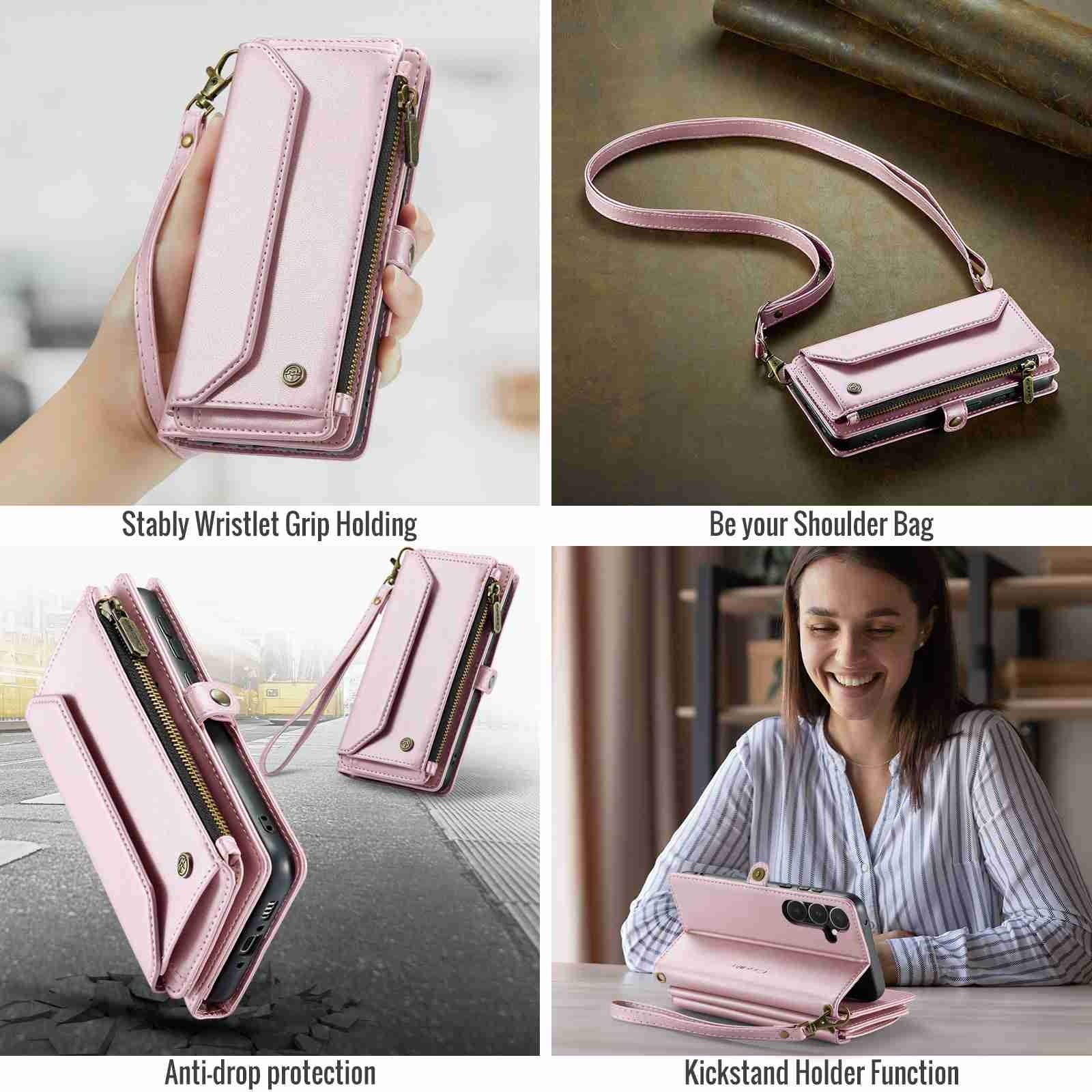 CaseMe 008 Samsung Galaxy A35 Θήκη Πορτοφόλι με Αποσπώμενη Θήκη Σιλικόνης - Pink