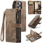 CaseMe C30 iPhone 16 Pro Card Slots Zipper Θήκη Πορτοφόλι Δερμάτινη - Brown