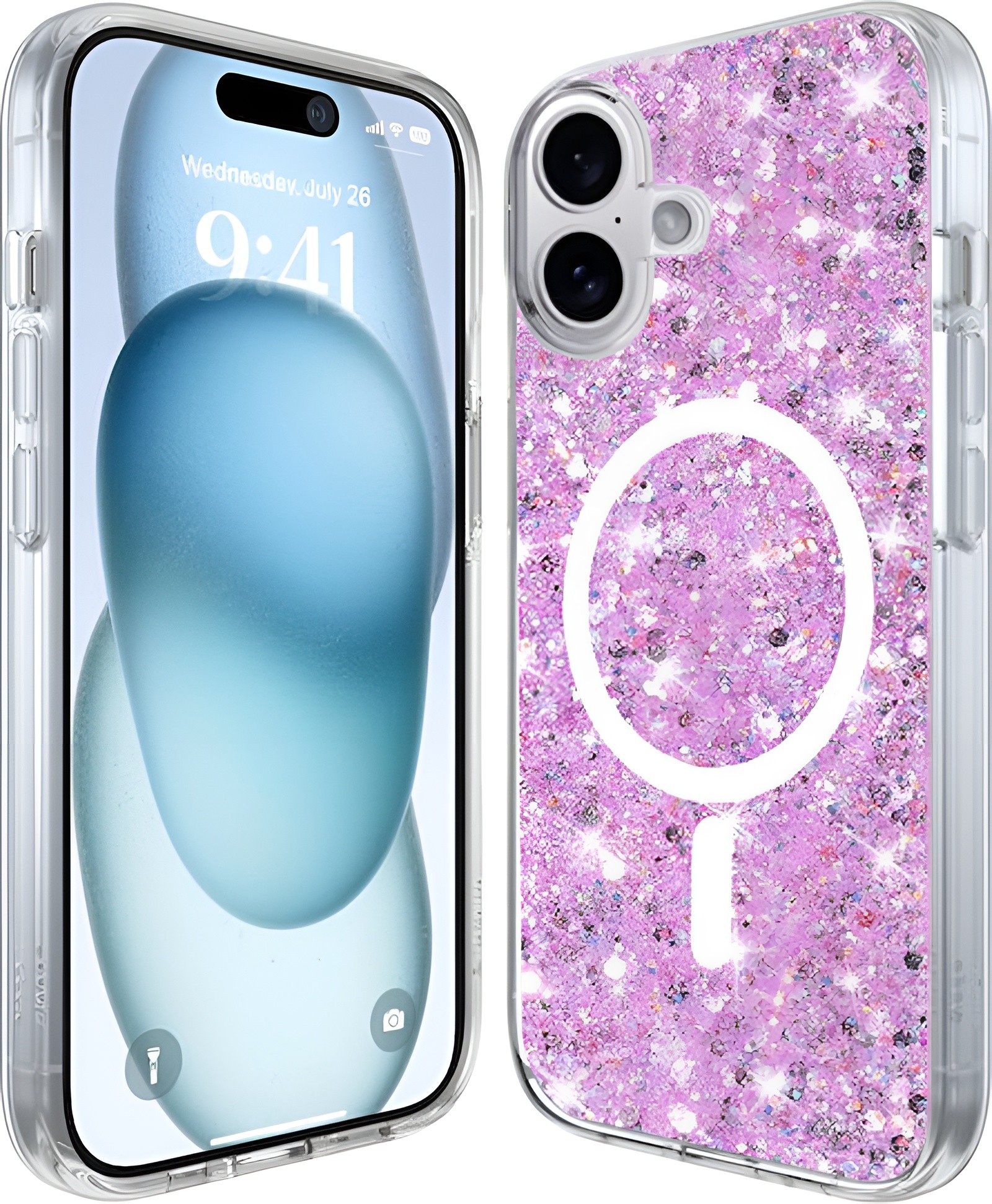 Techsuit iPhone 16 MagSafe Sparkly Glitter Θήκη με Πλαίσιο Σιλικόνης - Magenta