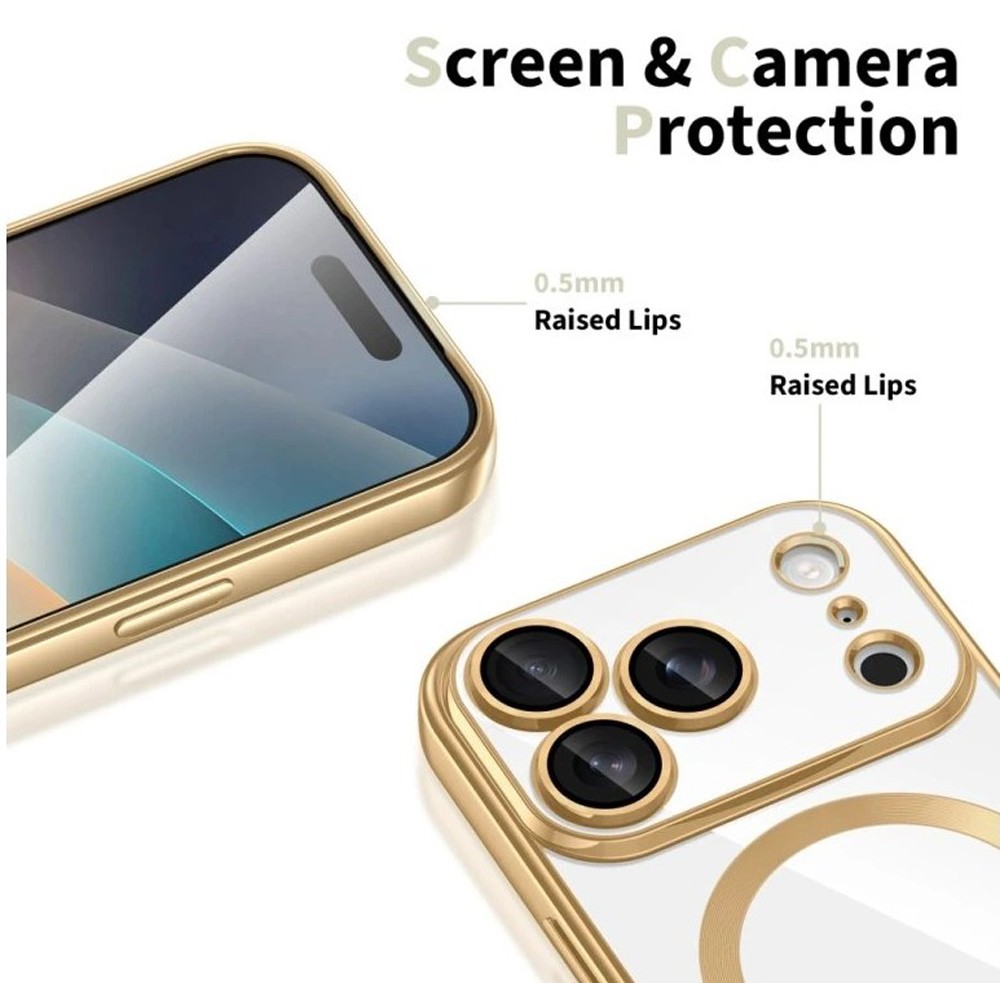 Techsuit iPhone 17 Pro MagSafe Luxury Crystal Θήκη με Πλαίσιο Σιλικόνης Διάφανη - Gold