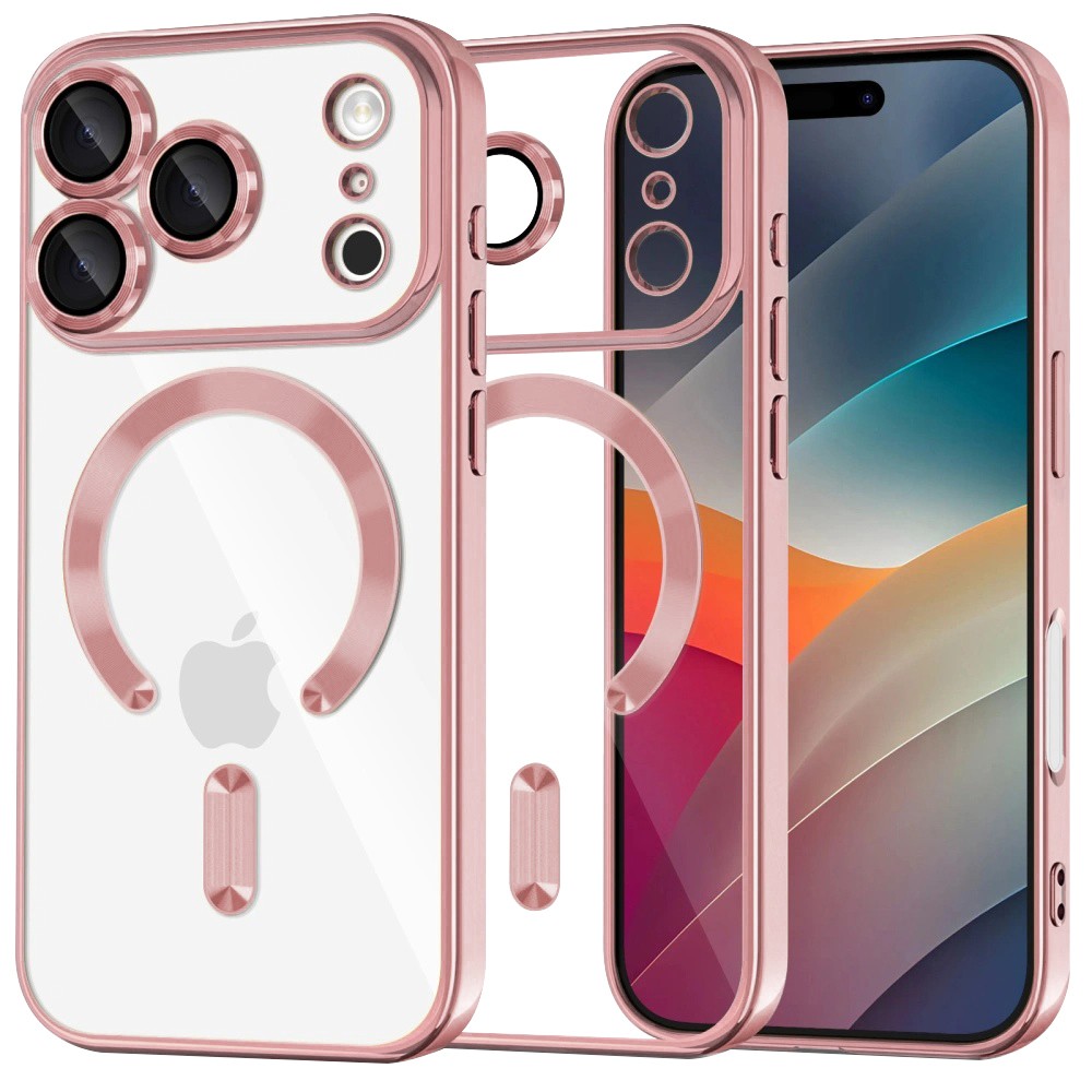 Techsuit iPhone 17 Pro Max MagSafe Luxury Crystal Θήκη με Πλαίσιο Σιλικόνης Διάφανη - Pink