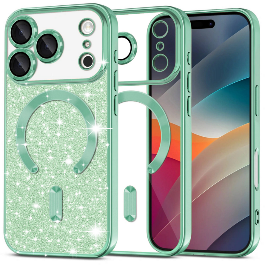 Techsuit iPhone 17 Pro Max MagSafe Luxury Glitter Θήκη με Πλαίσιο Σιλικόνης Διάφανη - Light Green