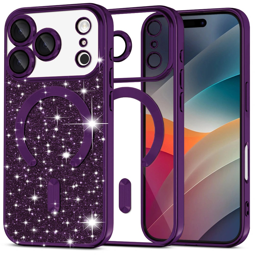 Techsuit iPhone 17 Pro Max MagSafe Luxury Glitter Θήκη με Πλαίσιο Σιλικόνης Διάφανη - Deep Purple