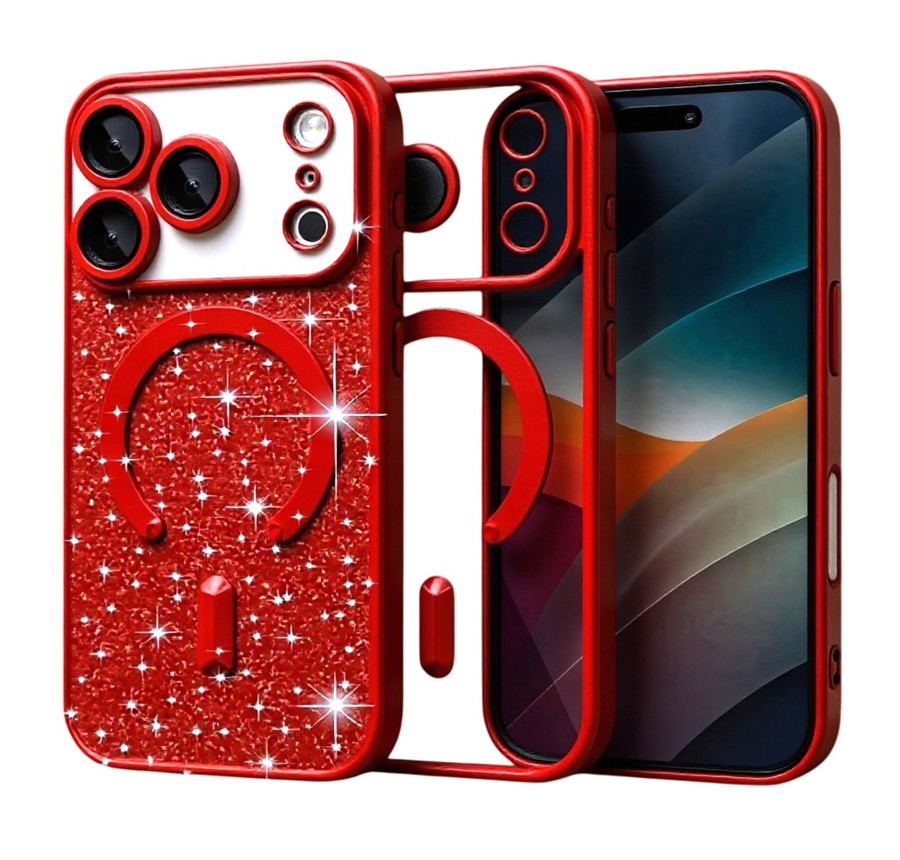 Techsuit iPhone 17 Pro MagSafe Luxury Glitter Θήκη Σιλικόνης Διάφανη - Red