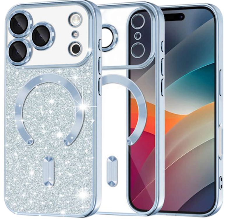Techsuit iPhone 17 Pro MagSafe Luxury Glitter Θήκη με Πλαίσιο Σιλικόνης Διάφανη - Light Blue