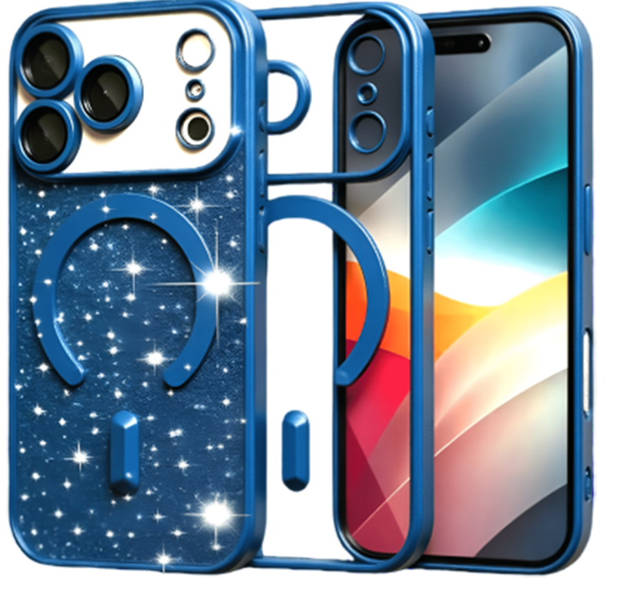Techsuit iPhone 17 Pro MagSafe Luxury Glitter Θήκη με Πλαίσιο Σιλικόνης Διάφανη - Blue