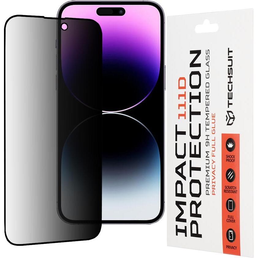 iPhone 15 Pro Προστασία Οθόνης Φιμέ Techsuit 111D Privacy Full Face Tempered Glass