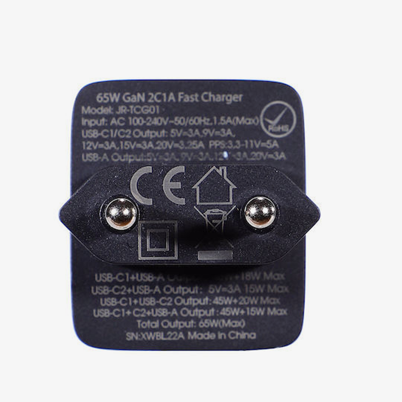 Joyroom Φορτιστής Με 2x Θύρες USB-C και Θύρα USB-A & Καλώδιο USB-C σε USB-C 65W Black