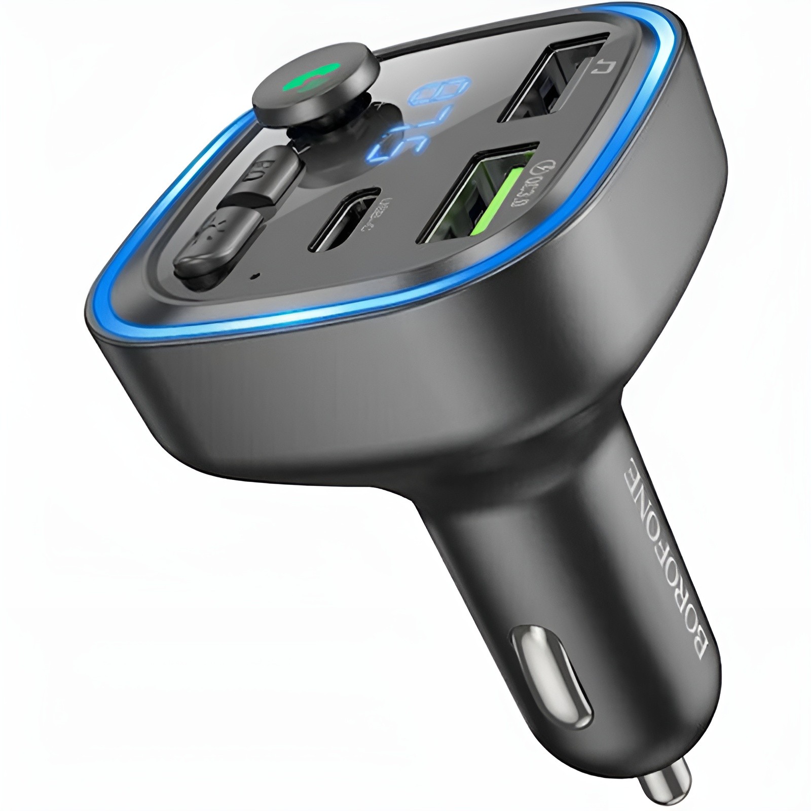Borofone FM Transmitter Αυτοκινήτου με Bluetooth / Θύρες 2Χ USB-A & 1Χ USB-C PD / QC 3.0 Μαύρο