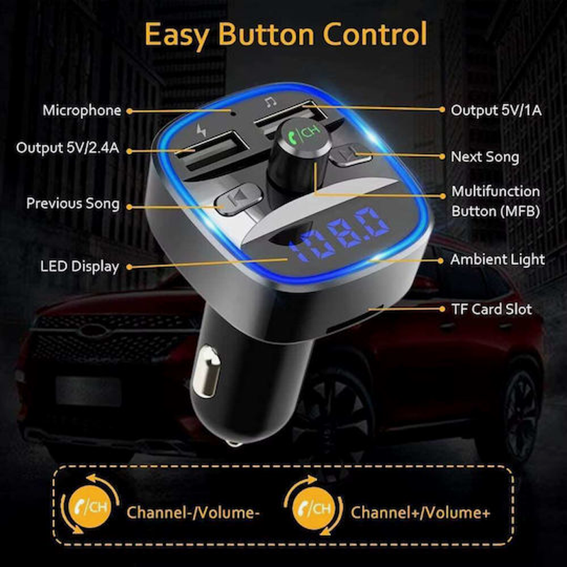 Techsuit FM Transmitter Αυτοκινήτου με Bluetooth / Θύρες 2Χ USB-Α QC 3.0 Μαύρο