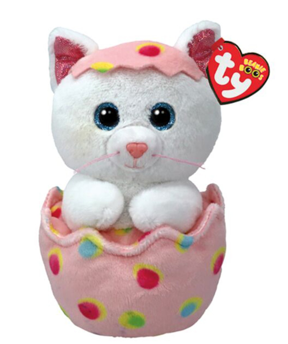 TY Beanie Boos Giggles Χνουδωτή Γατούλα Σε Αυγό Λευκό & Ροζ 15εκ.