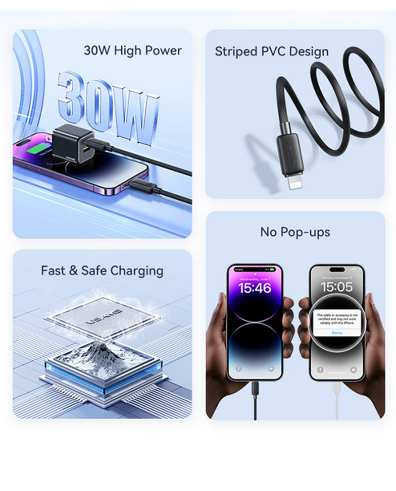 USAMS Καλώδιο USB-C to Lightning 30W 1m Λευκό (US-SJ712)