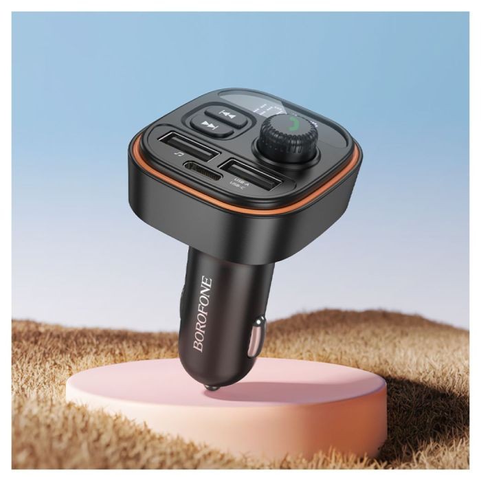 Borofone FM Transmitter Αυτοκινήτου με Bluetooth / Θύρες 2Χ USB-A & 1Χ USB-C 15W Μαύρο