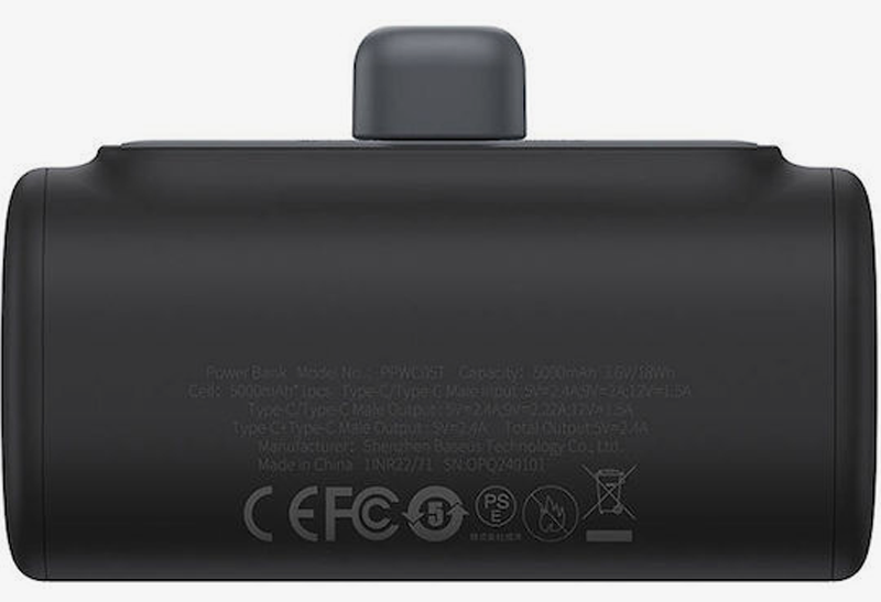 Baseus Compact Fast Charging Power Bank 5000mAh 20W με Θύρα USB-C Μαύρο
