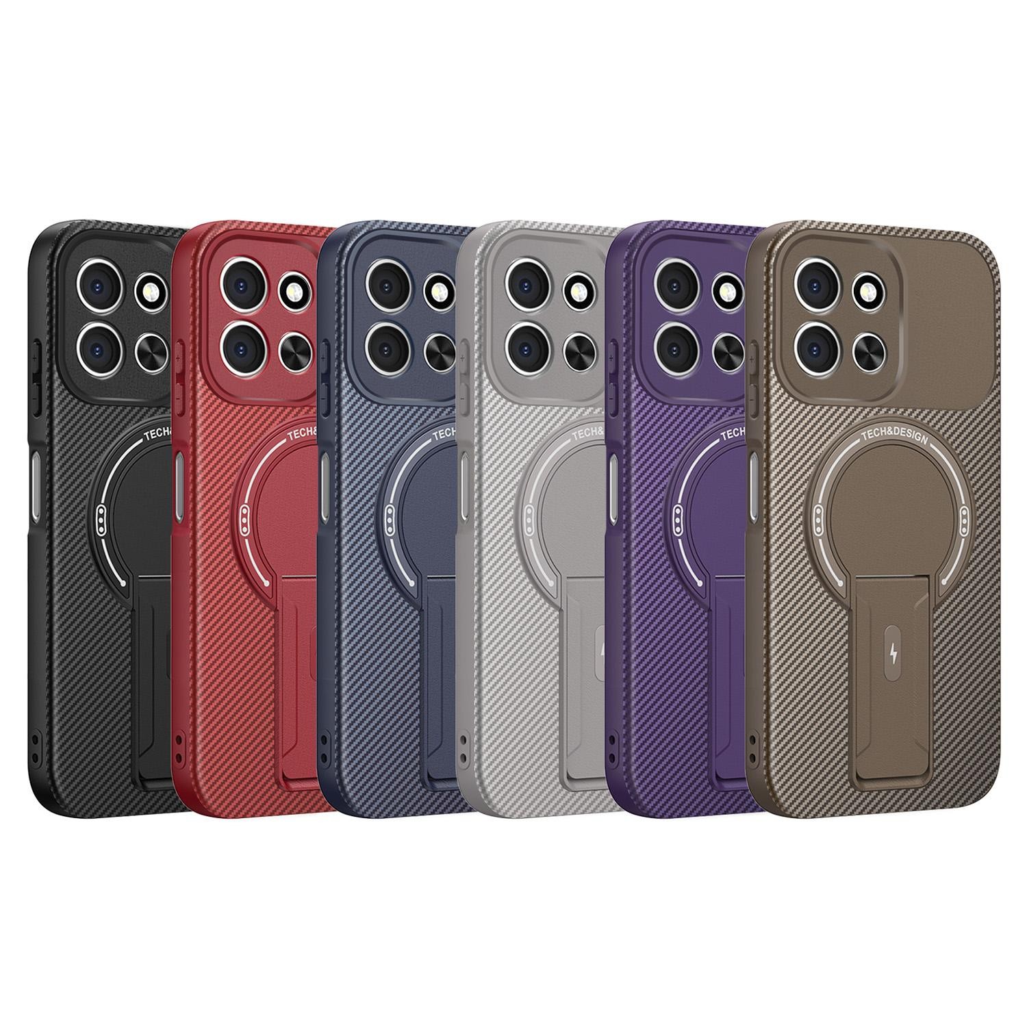 ENKAY Xiaomi Redmi 15C 4G / Poco C85 Carbon Fiber MagSafe with Holder Θήκη Σιλικόνης - Brown