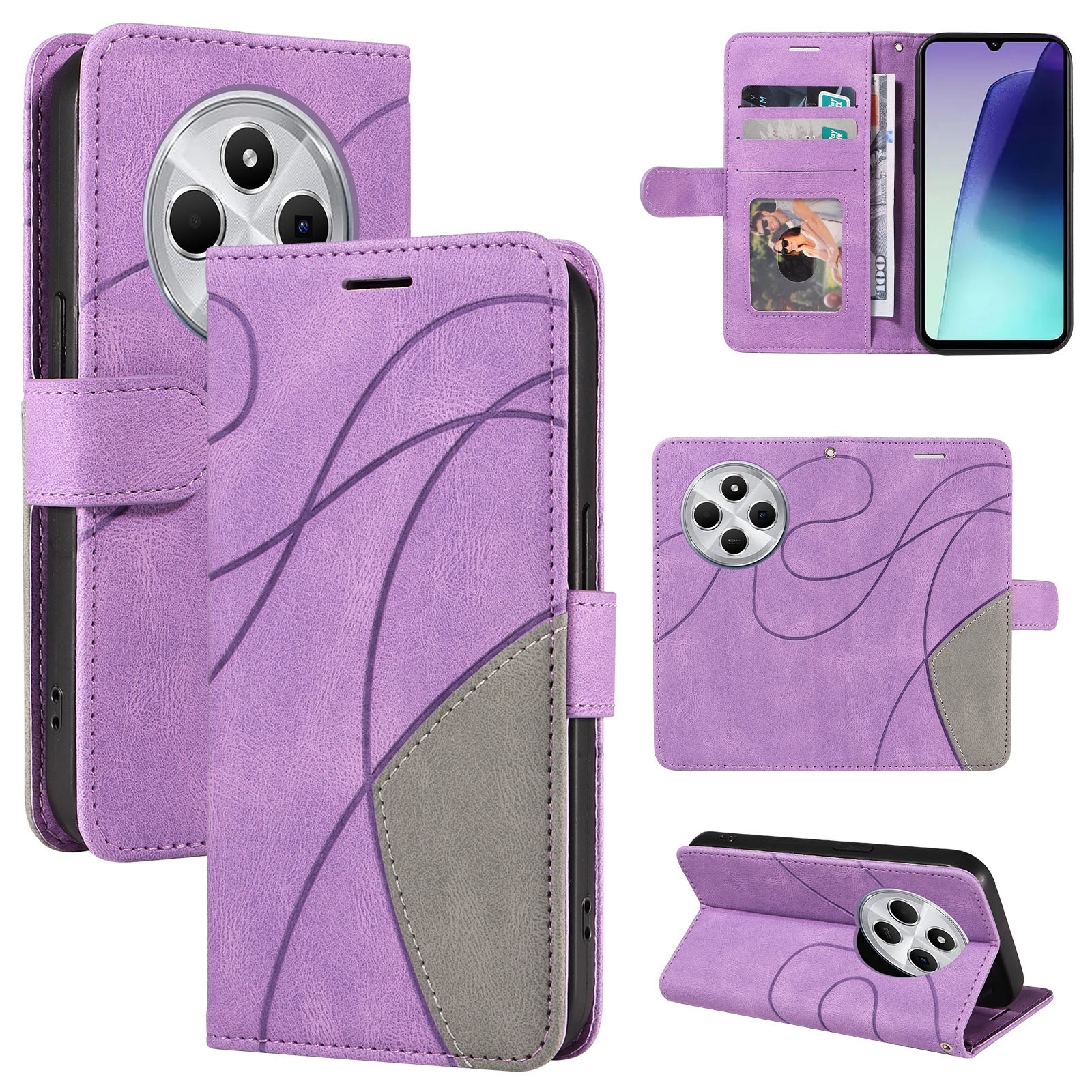 ENKAY Xiaomi Redmi 14C 4G / Poco C75 Dual-color Splicing Flip Θήκη Βιβλίο - Purple
